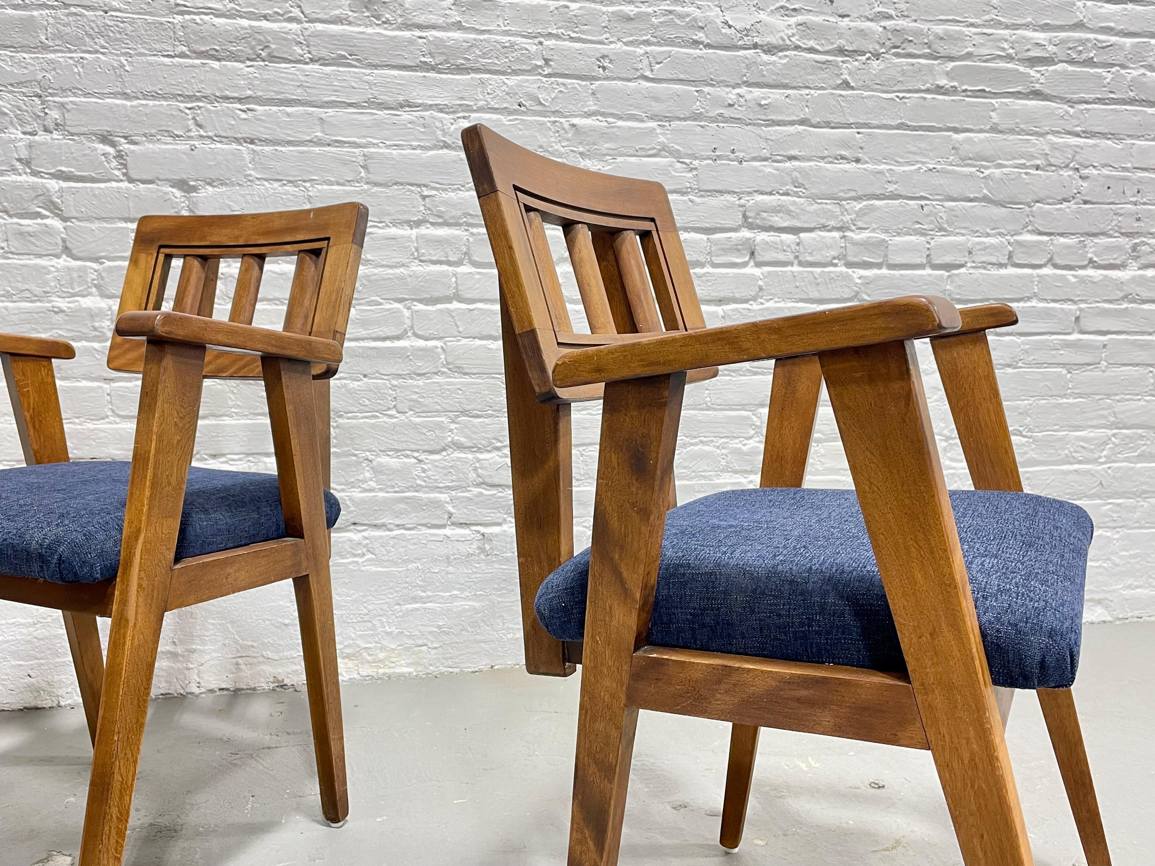 Mid-Century Modern Walnut Dining Chairs + New Denim Upholstery, Set/6 For Sale 10