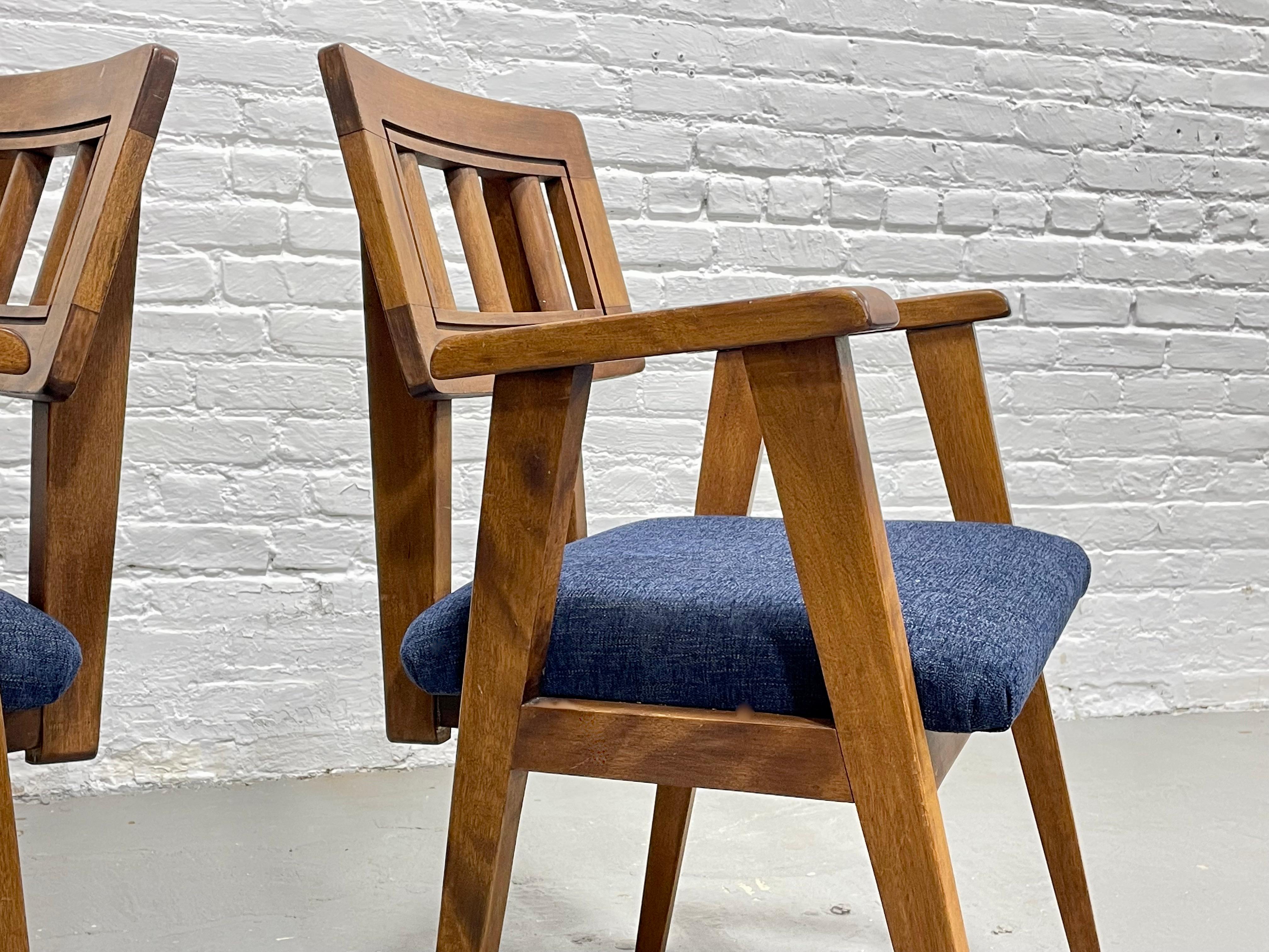 Mid-Century Modern Walnut Dining Chairs + New Denim Upholstery, Set/6 For Sale 10