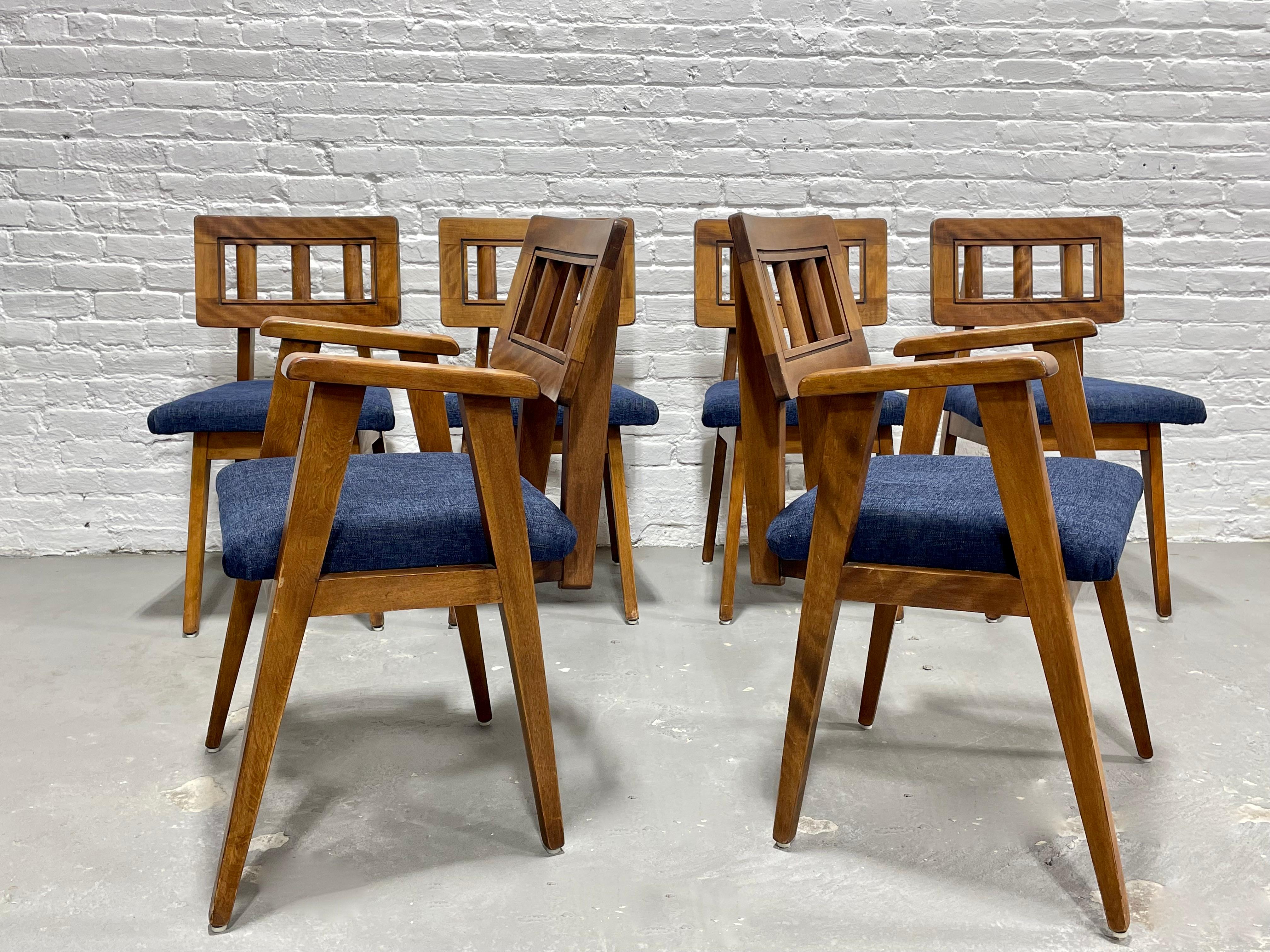 Mid-Century Modern Walnut Dining Chairs + New Denim Upholstery, Set/6 For Sale 2