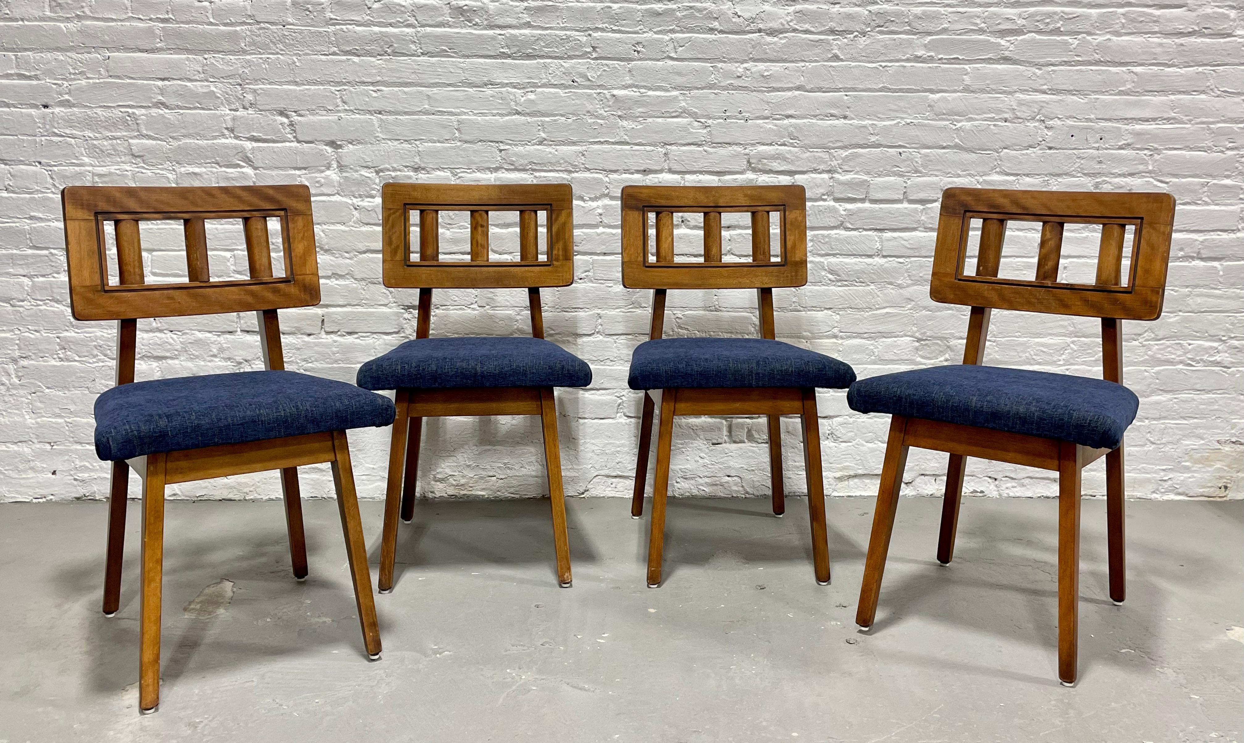 Mid-Century Modern Walnut Dining Chairs + New Denim Upholstery, Set/6 For Sale 3