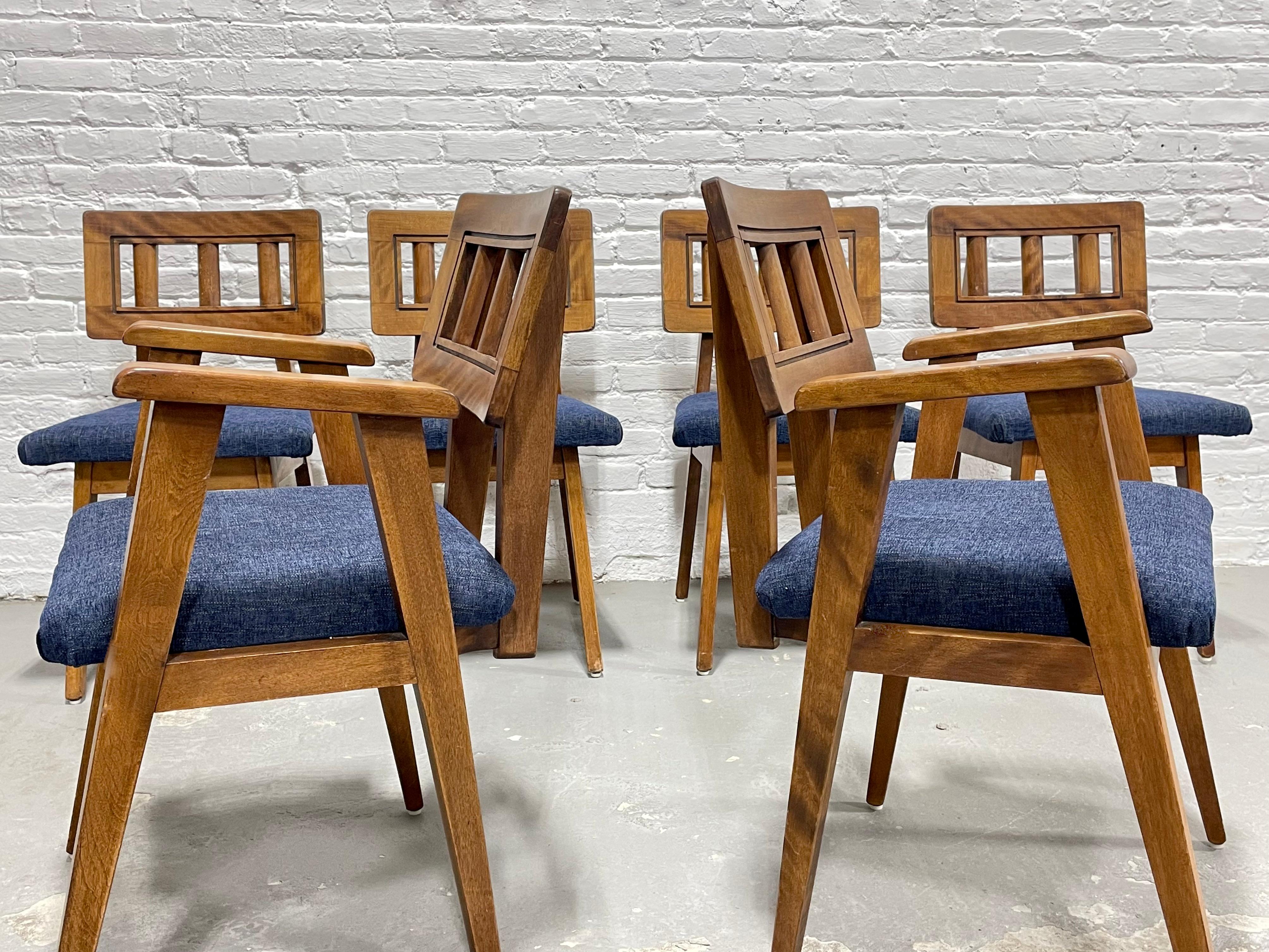Mid-Century Modern Walnut Dining Chairs + New Denim Upholstery, Set/6 For Sale 4