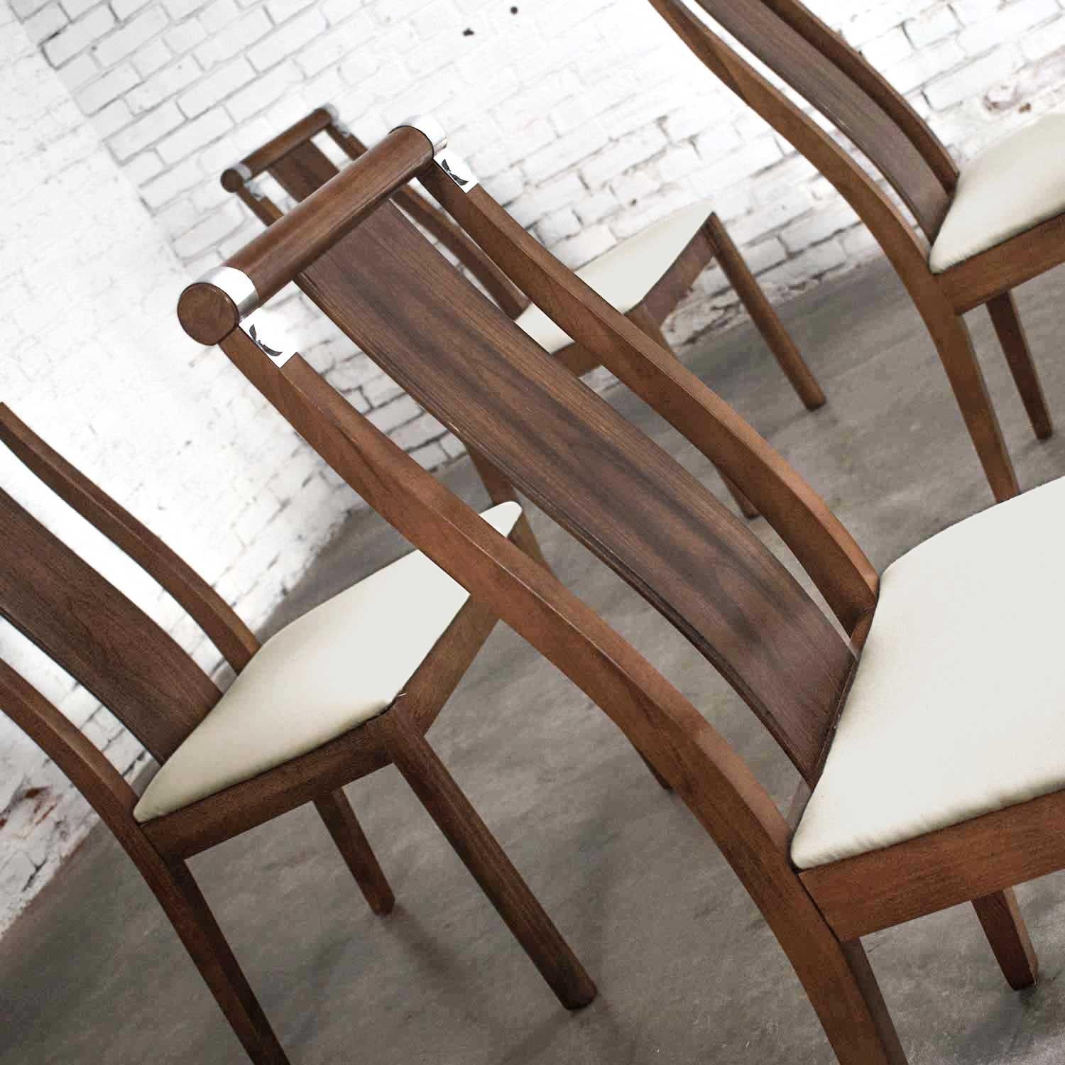 Mid-Century Modern Walnut Dining Chairs Set of 6 with Chrome Accents 6