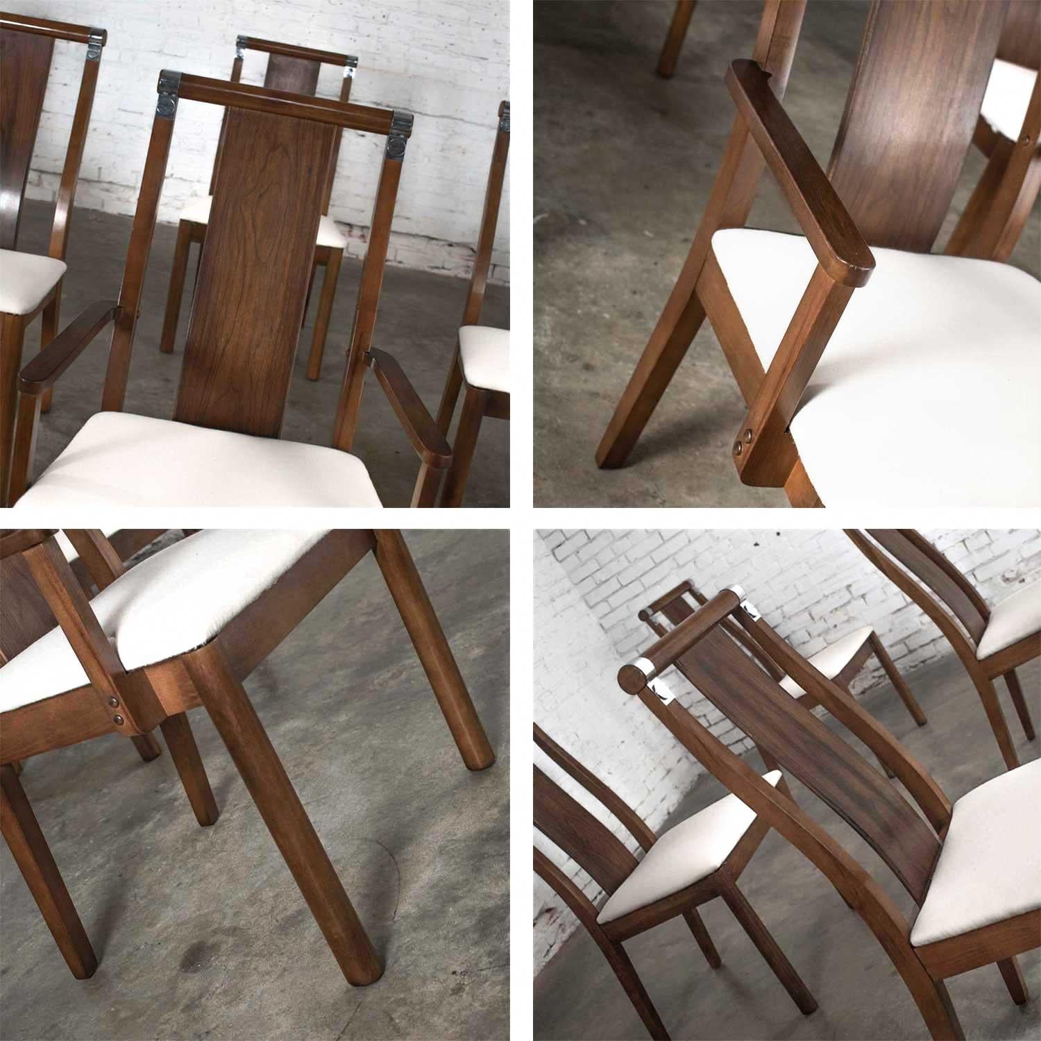 Mid-Century Modern Walnut Dining Chairs Set of 6 with Chrome Accents 3