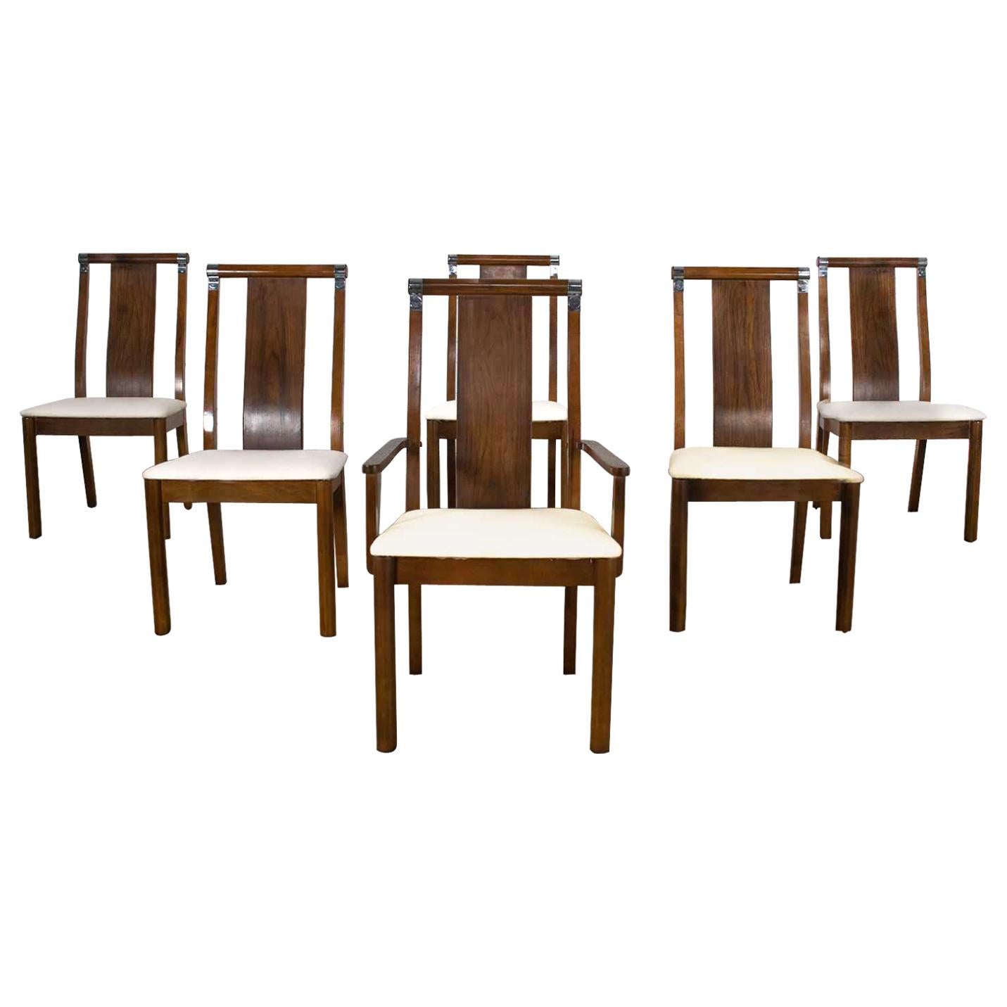 Modern Set of Six Faux Bamboo Dining Chairs with Brass Accents at 1stDibs
