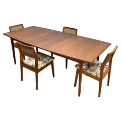 Mid Century Modern WALNUT DINING SET - Expandable Table + 4 Caned Back Chairs