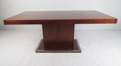 Mid-Century Modern Walnut Dining Table with a Pedestal Base