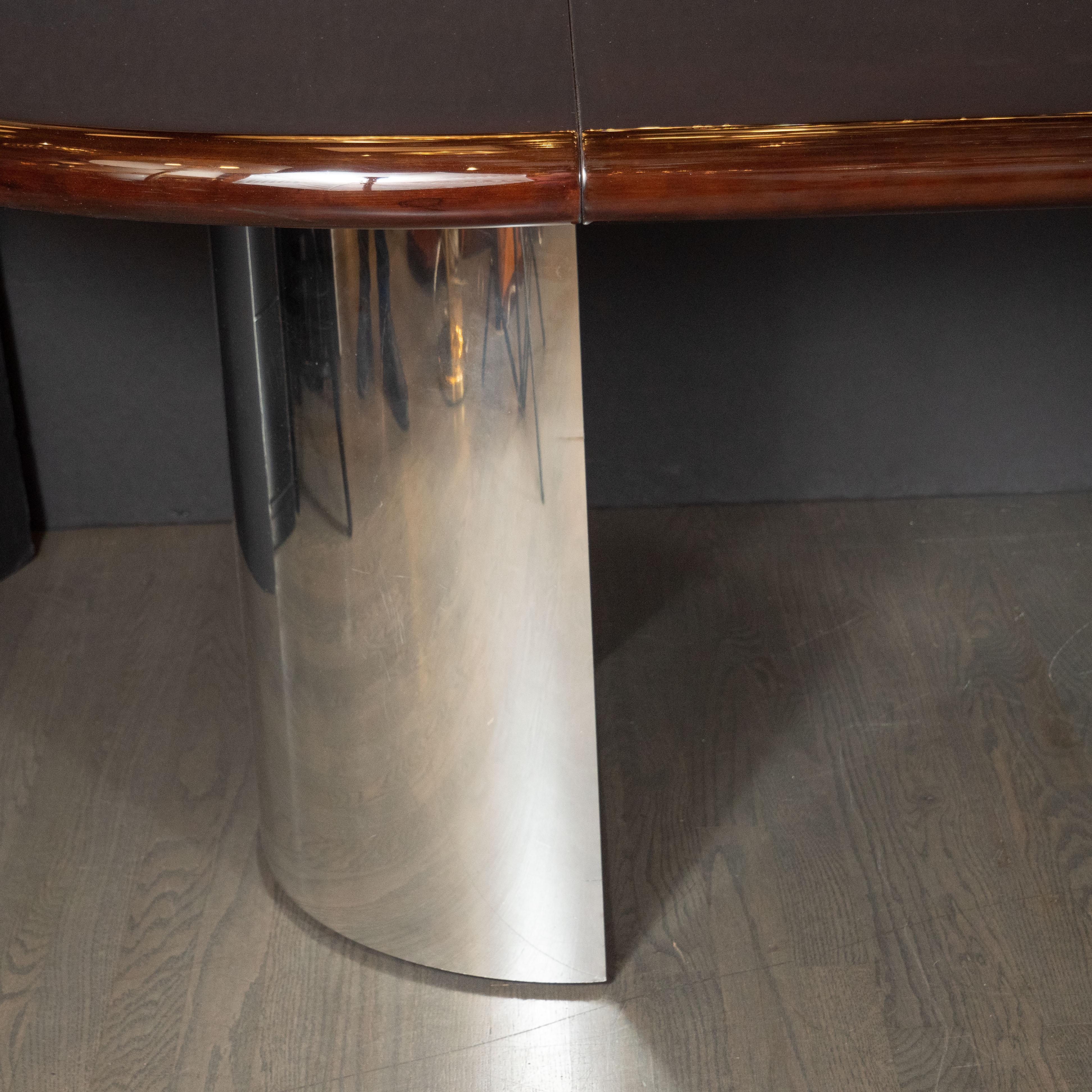 Mid-Century Modern Walnut Dining Table with Demilune Chrome Feet by Directional  In Excellent Condition In New York, NY