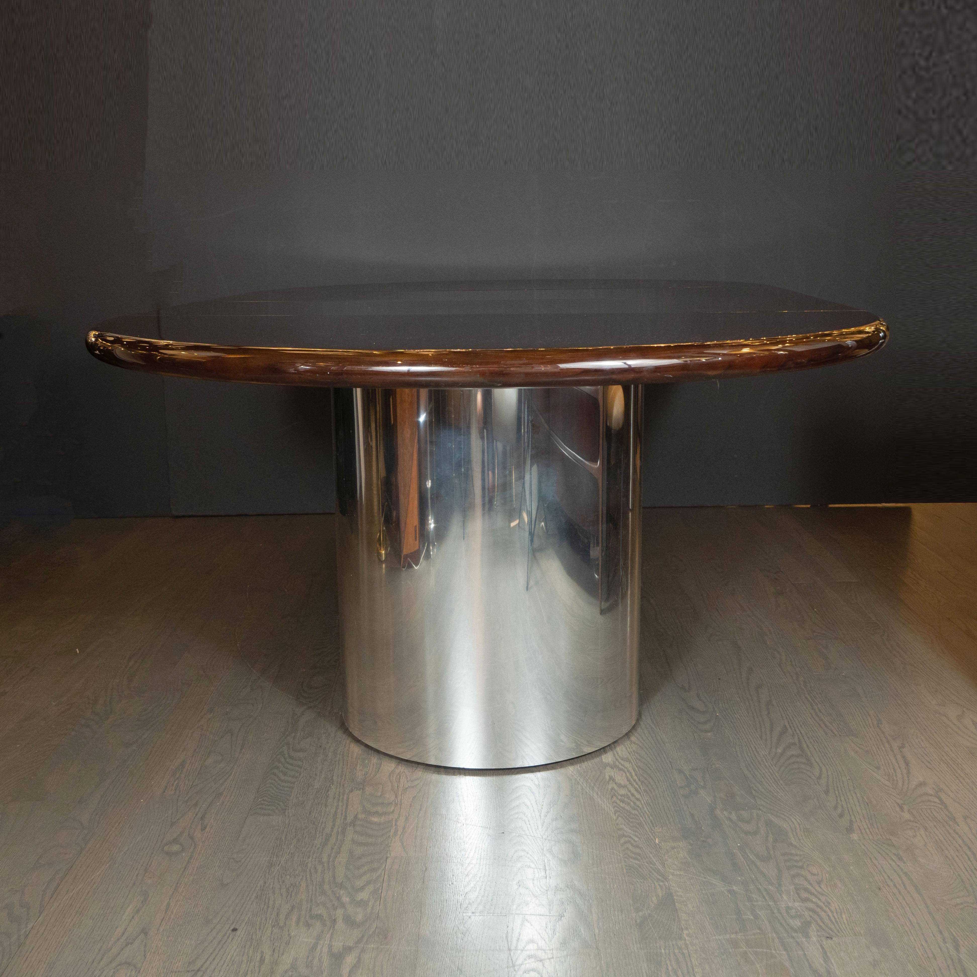 Mid-Century Modern Walnut Dining Table with Demilune Chrome Feet by Directional  3