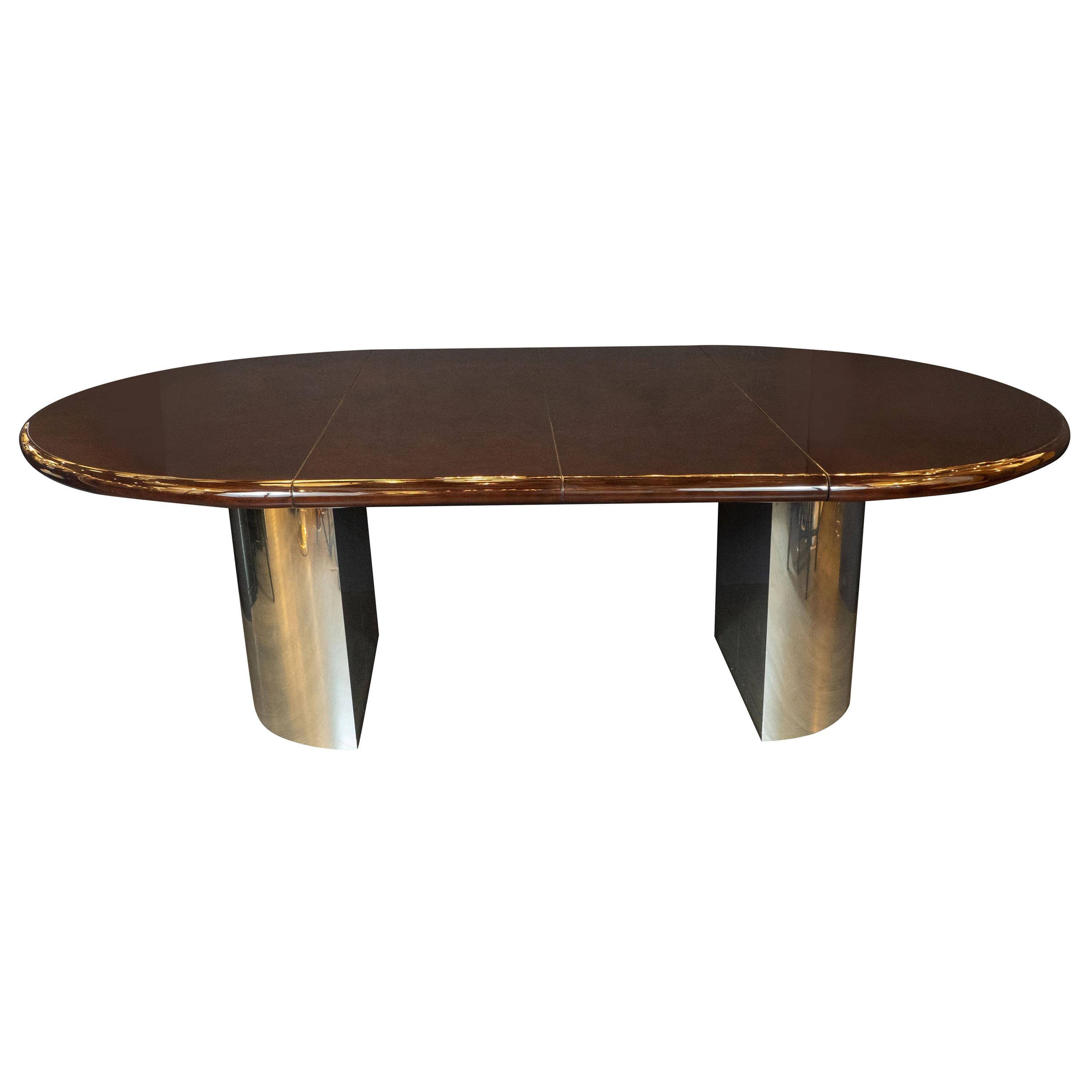 Mid-Century Modern Walnut Dining Table with Demilune Chrome Feet by Directional 