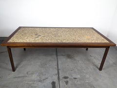 Mid Century Modern Walnut Dining Table with Mosaic Ceramic Tiled Top, c1970s