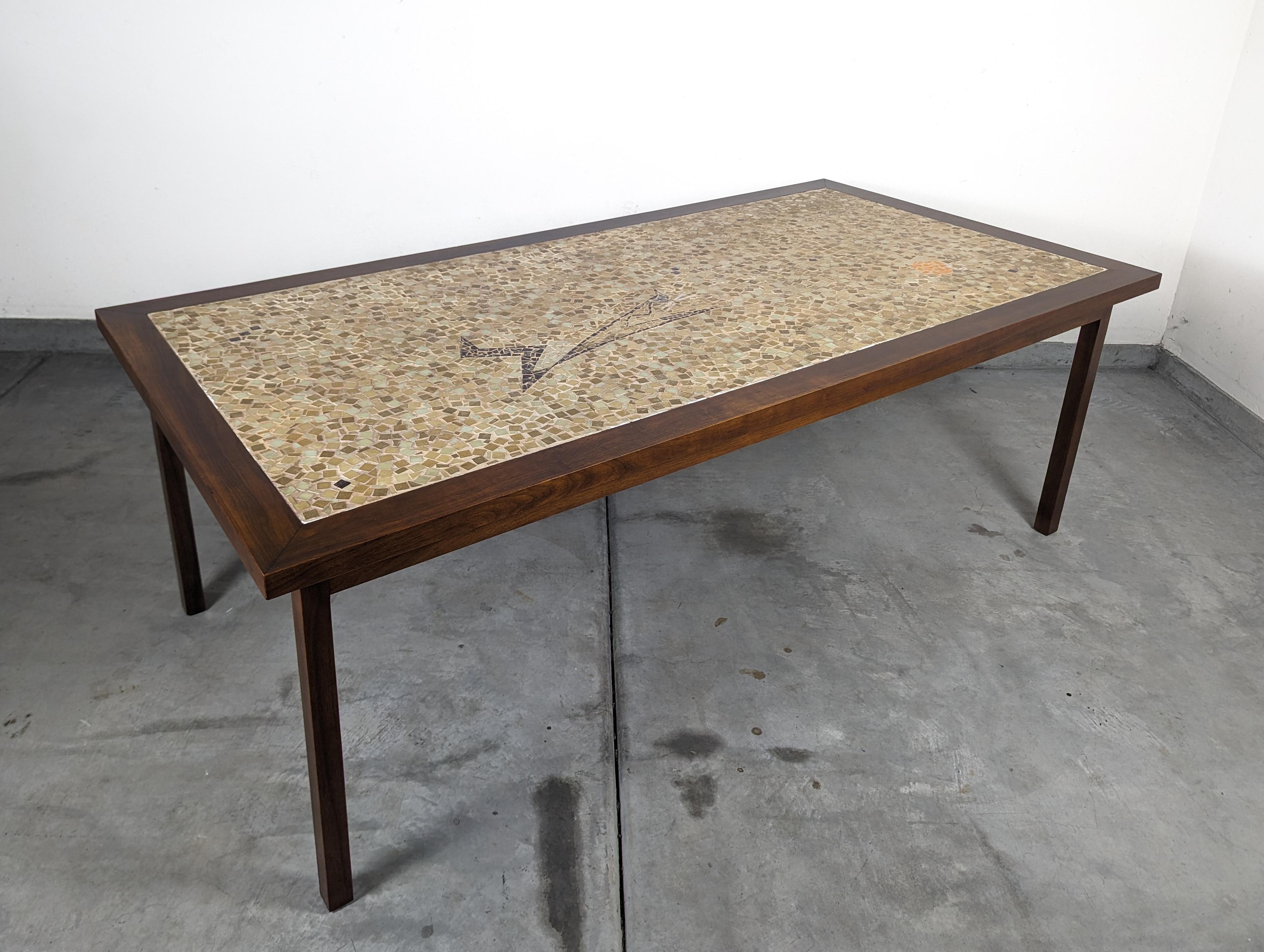 Mid-Century Modern Mid Century Modern Walnut Dining Table with Mosaic Ceramic Tiled Top, c1970s For Sale