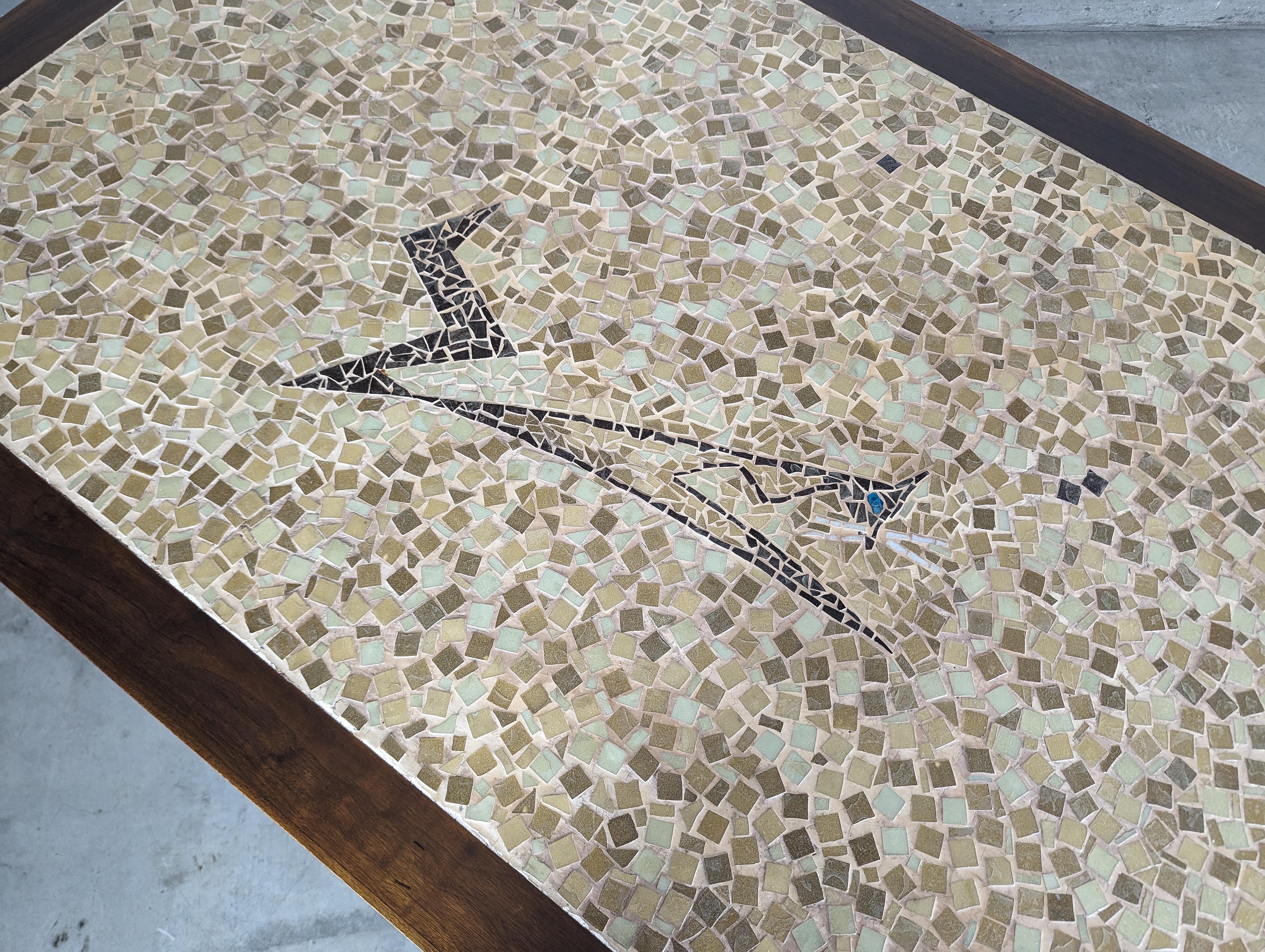 Late 20th Century Mid Century Modern Walnut Dining Table with Mosaic Ceramic Tiled Top, c1970s For Sale