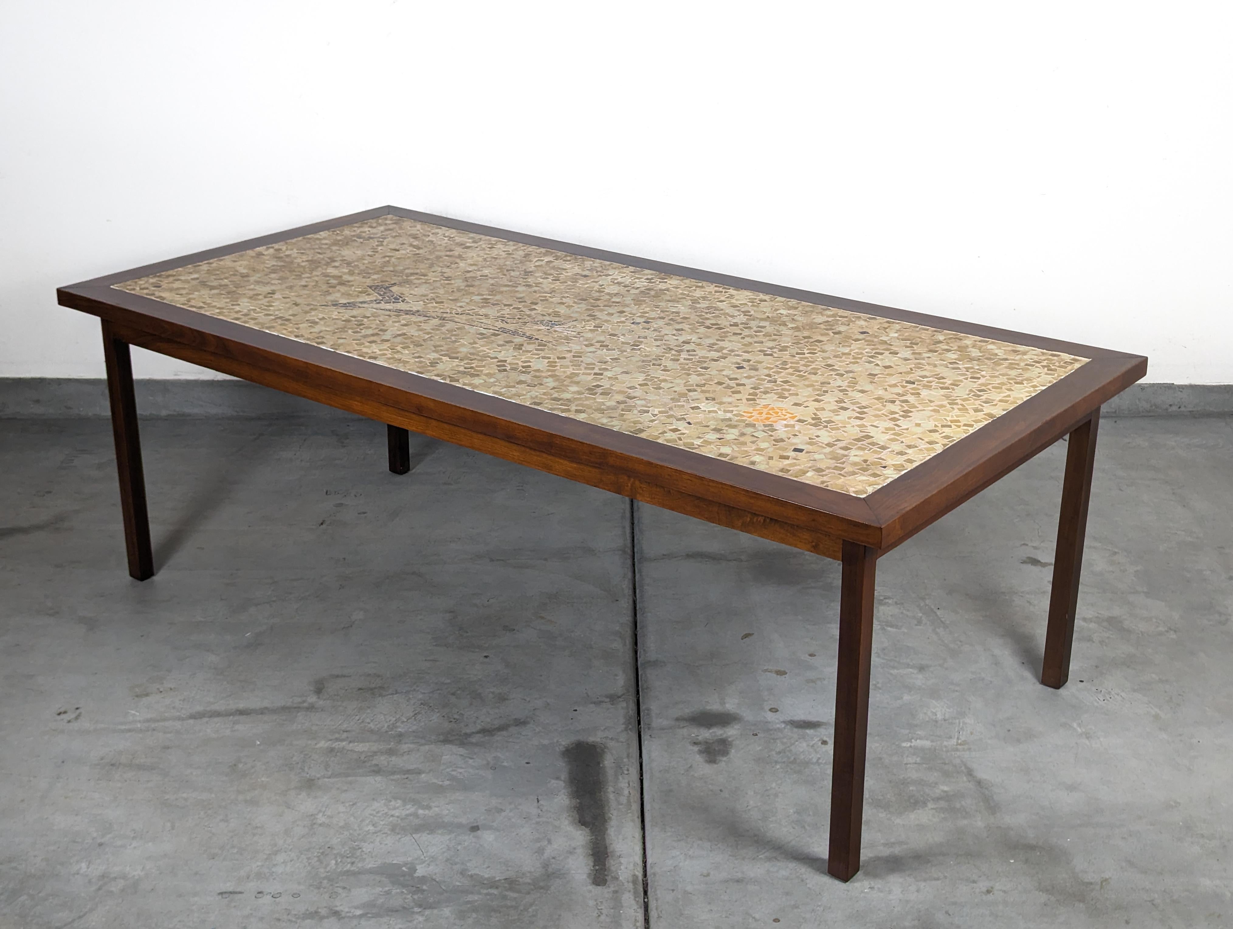 Mid Century Modern Walnut Dining Table with Mosaic Ceramic Tiled Top, c1970s For Sale 2