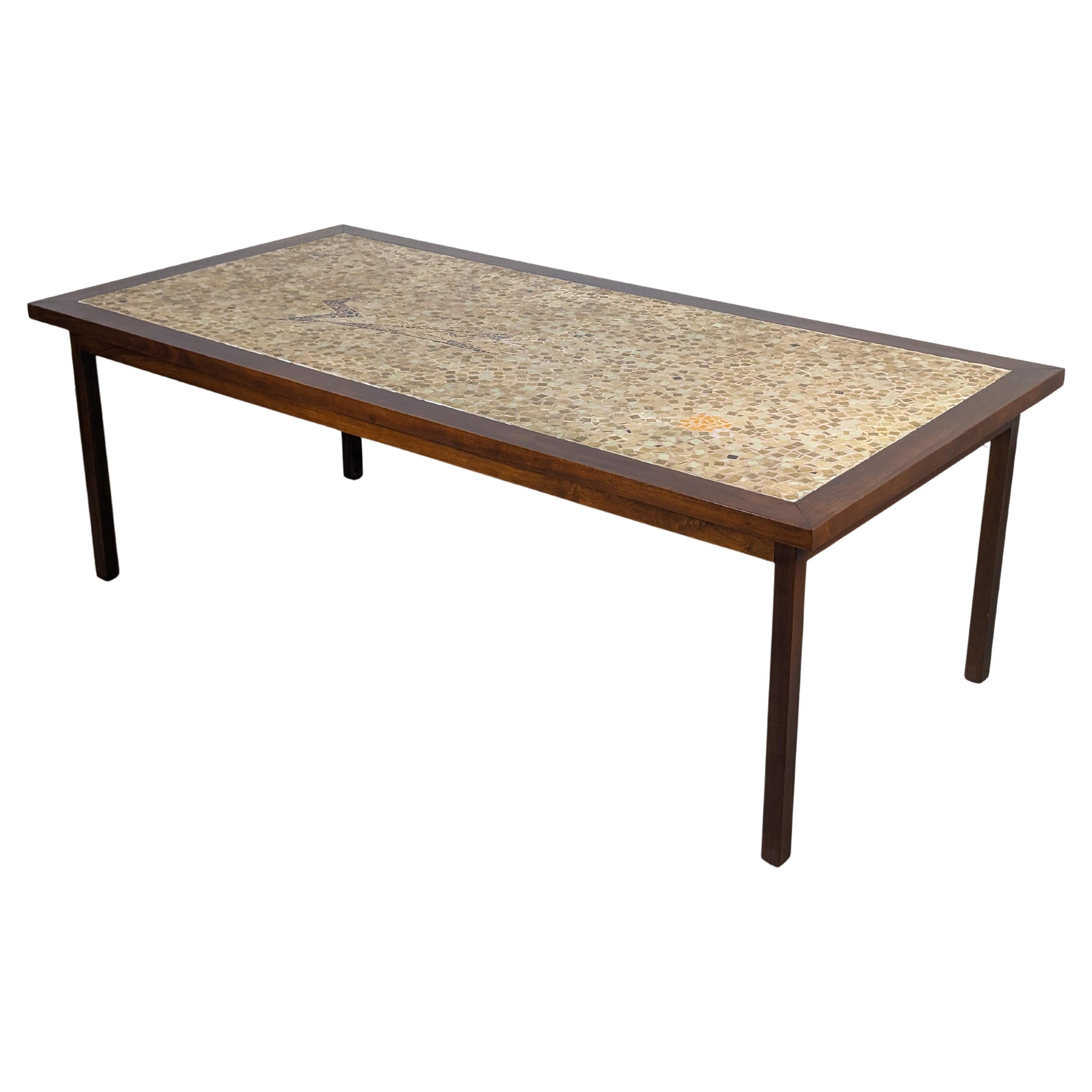 Mid Century Modern Walnut Dining Table with Mosaic Ceramic Tiled Top, c1970s For Sale