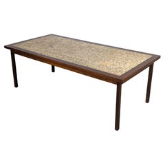 Mid Century Modern Walnut Dining Table with Mosaic Ceramic Tiled Top, c1970s