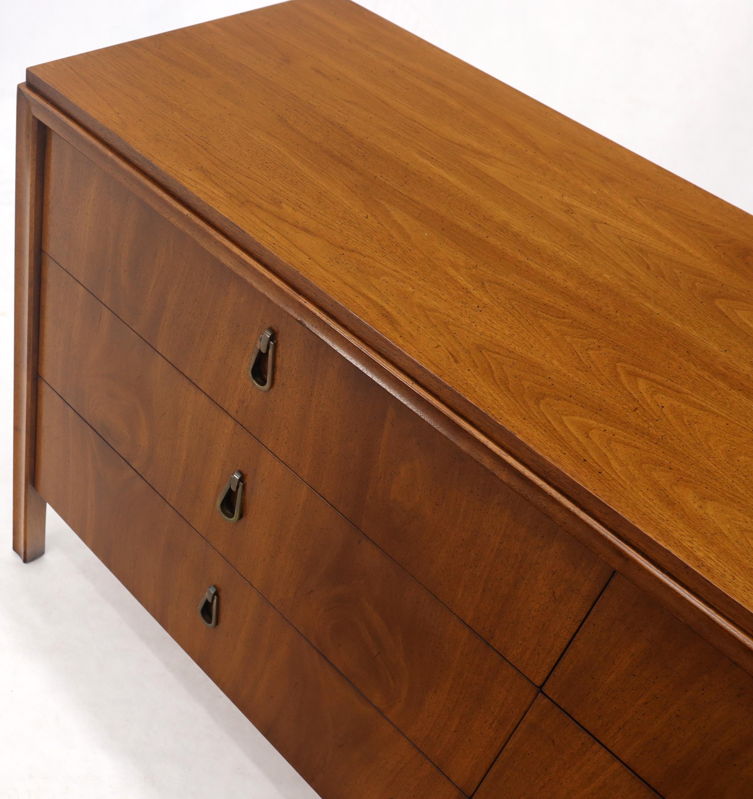 Lacquered Mid-Century Modern Walnut Double Dresser with Tear Drop Pulls