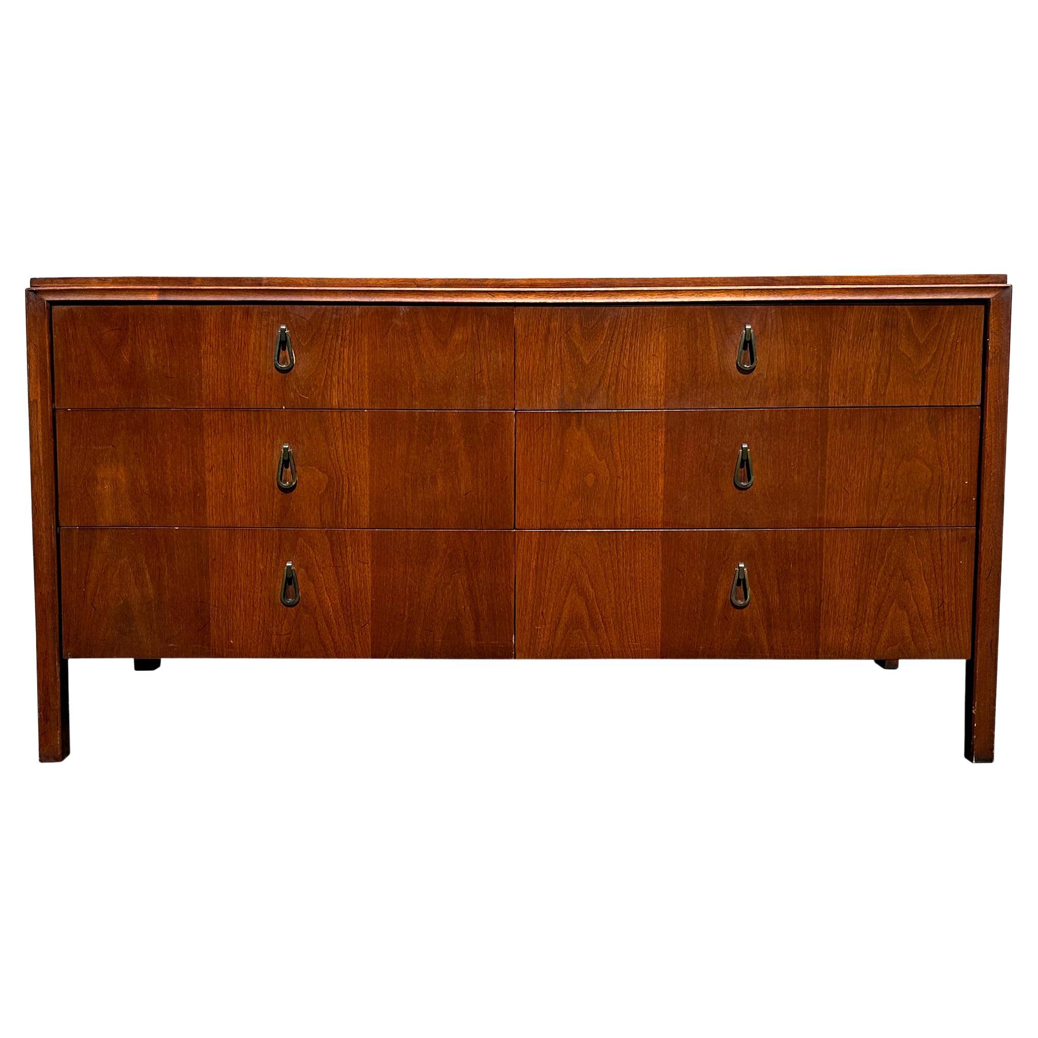 Mid-Century Modern Walnut Double Dresser with Tear Drop Pulls