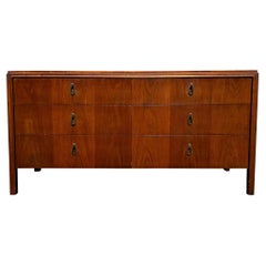 Retro Mid-Century Modern Walnut Double Dresser with Tear Drop Pulls