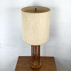 Mid-Century Modern Walnut Dowel Table Lamp with Linen Shade
