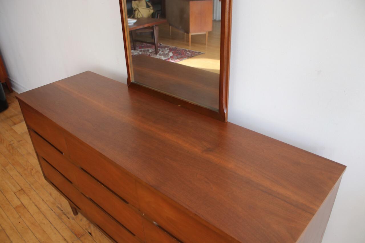 Mid-Century Modern Walnut Dresser and Mirror 1
