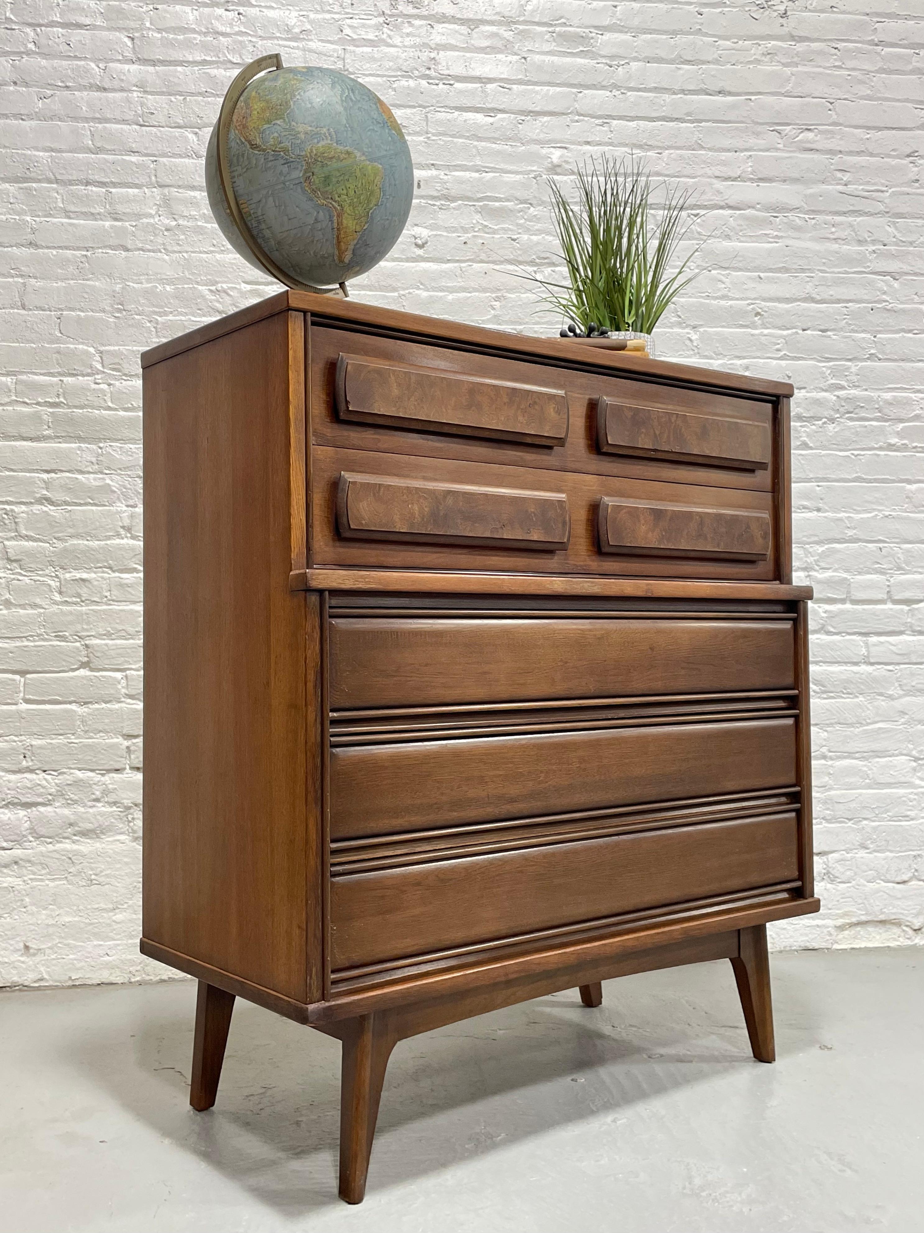 Mid-Century Modern Mid Century MODERN Walnut DRESSER Burled Drawers by United Furniture, c. 1960s For Sale