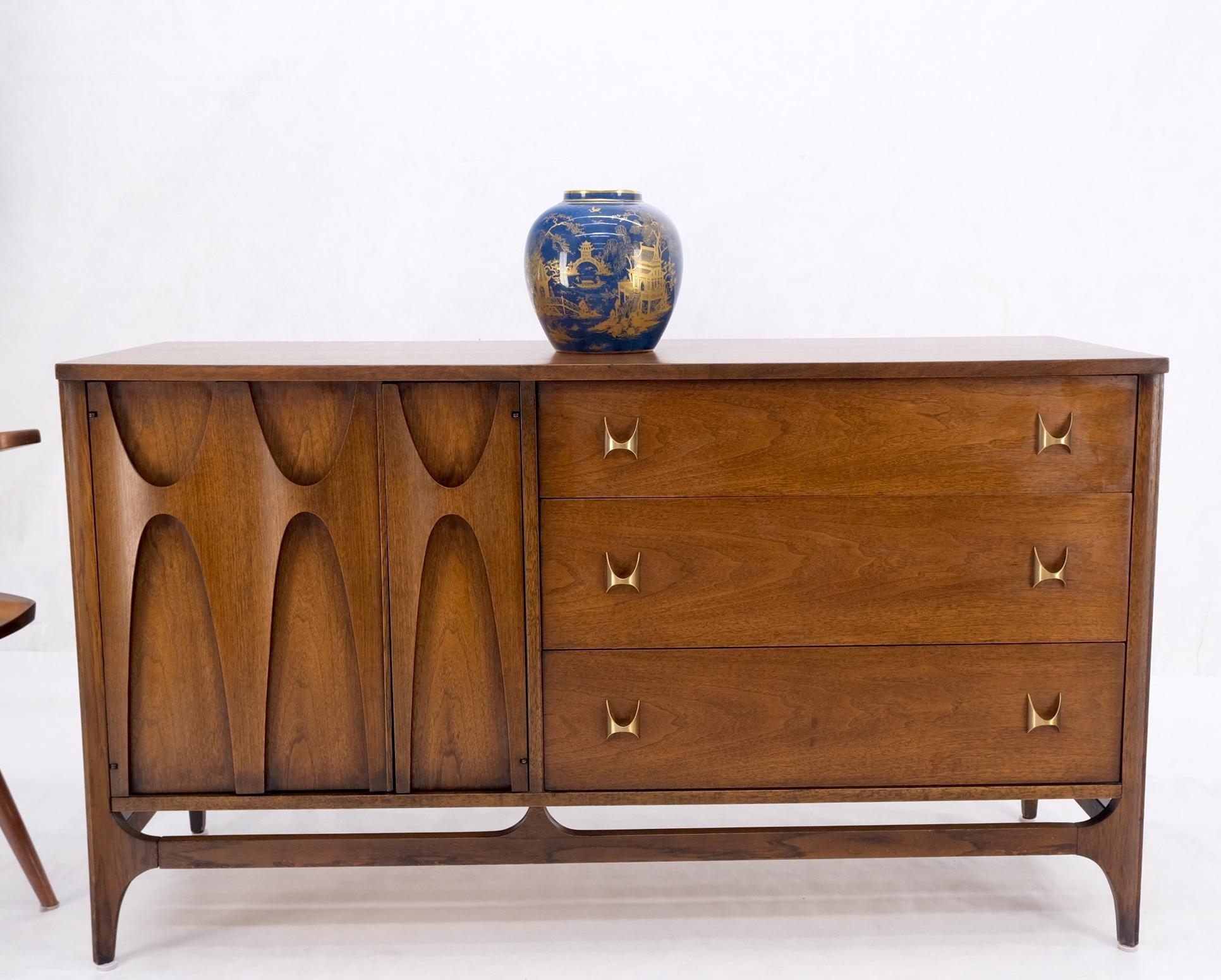Mid-Century Modern Walnut Dresser Credenza Sculptural Molded Front Doors Mint 10