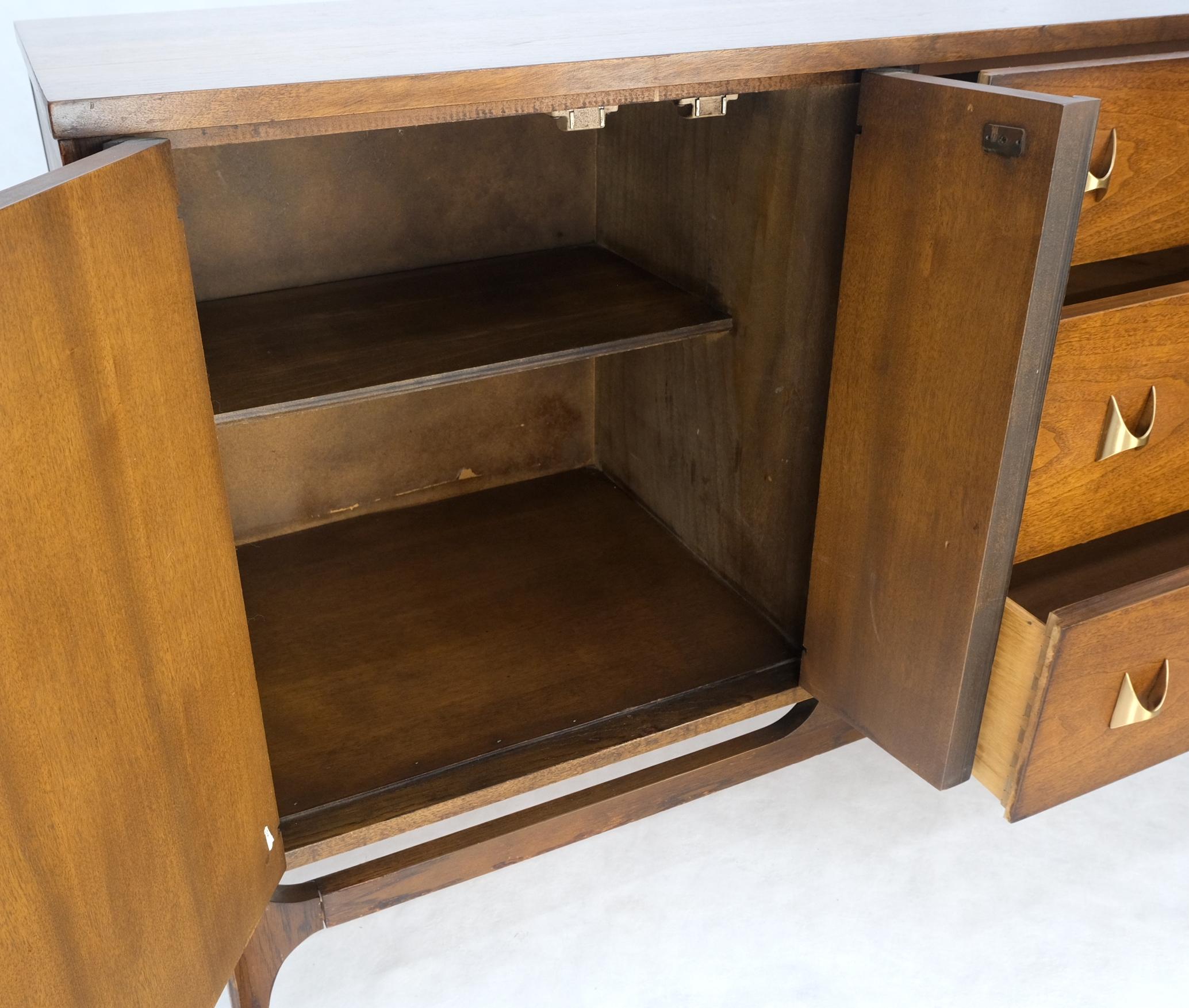 20th Century Mid-Century Modern Walnut Dresser Credenza Sculptural Molded Front Doors Mint
