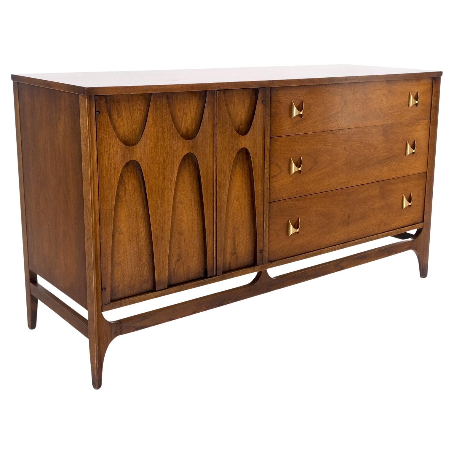 Mid-Century Modern Walnut Dresser Credenza Sculptural Molded Front Doors Mint