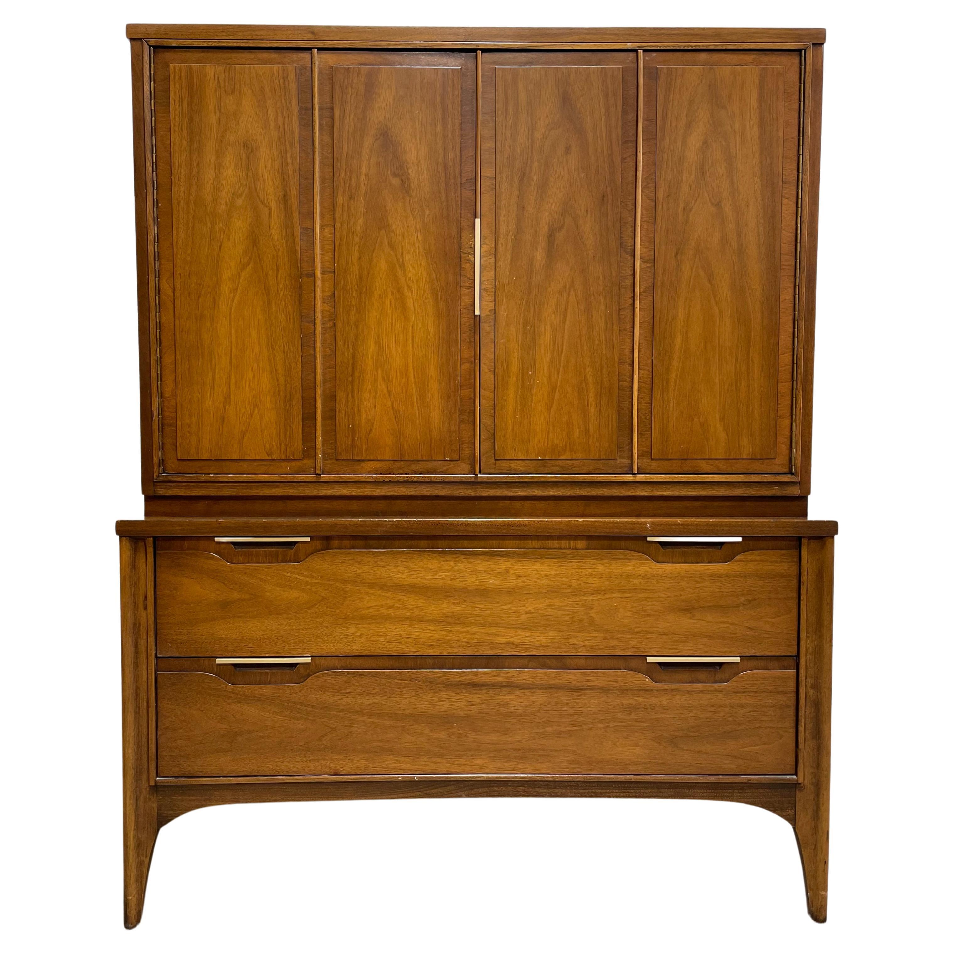 Mid-Century Modern Walnut Dresser / Highboy by Kent Coffey's Impact Line, 1960s For Sale