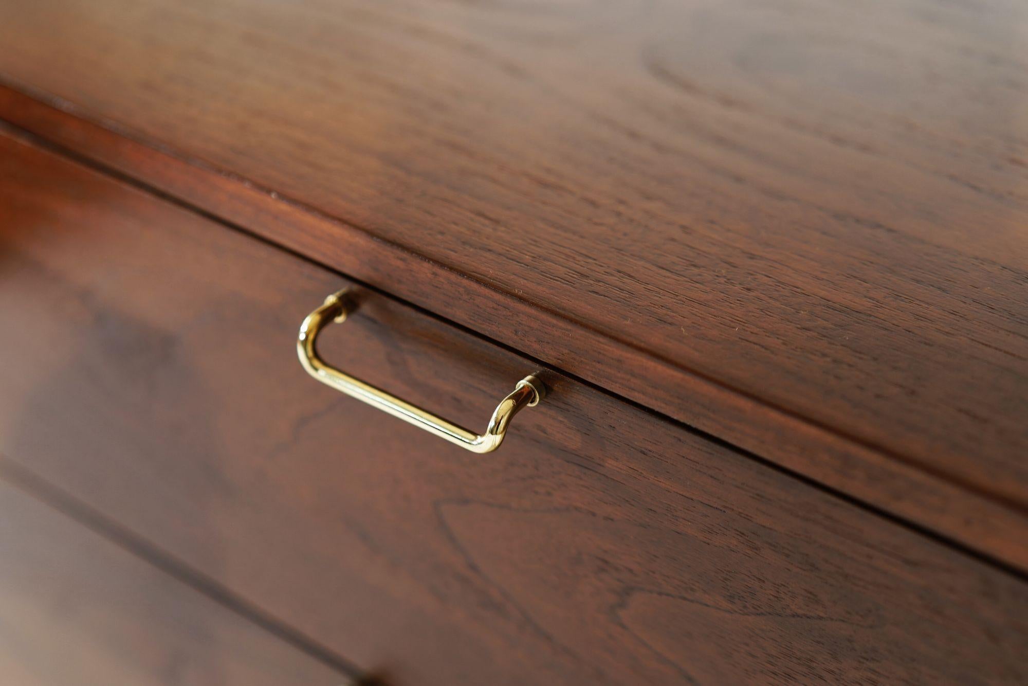 Mid Century Modern Walnut Dresser with Brass Accents, C. 1950s For Sale 6