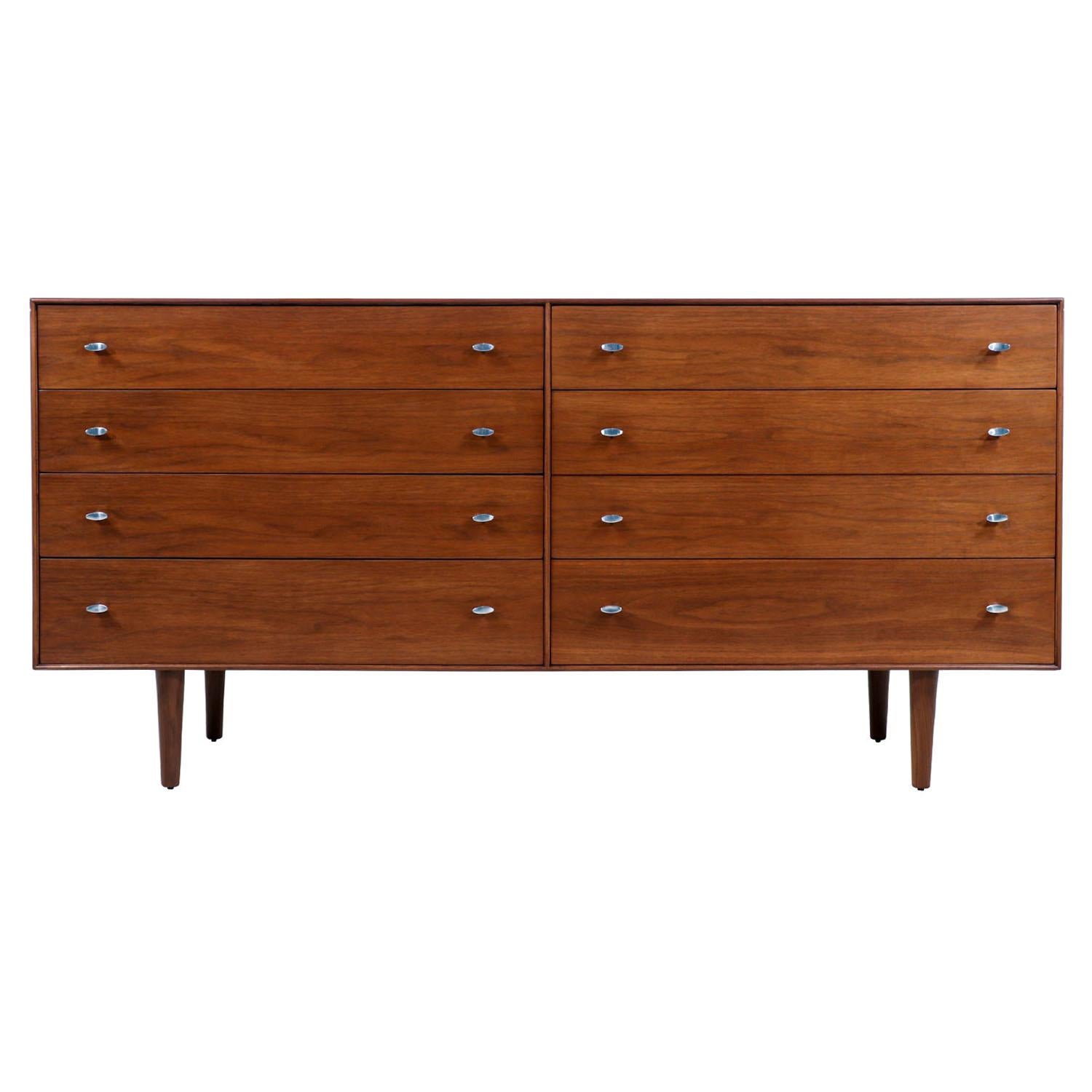 Mid-Century Modern Walnut Dresser with Chrome Pulls by R-Way Furniture