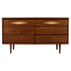Mid-Century Modern Walnut Dresser with Lacquered Accent Drawers