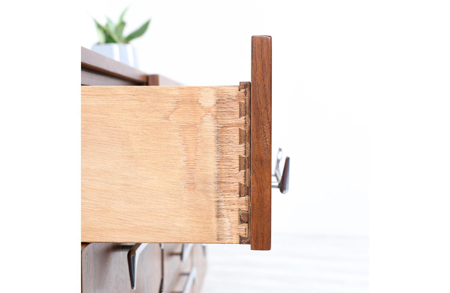 Mid-Century Modern Walnut Dresser with Sculpted Chrome Pulls 3