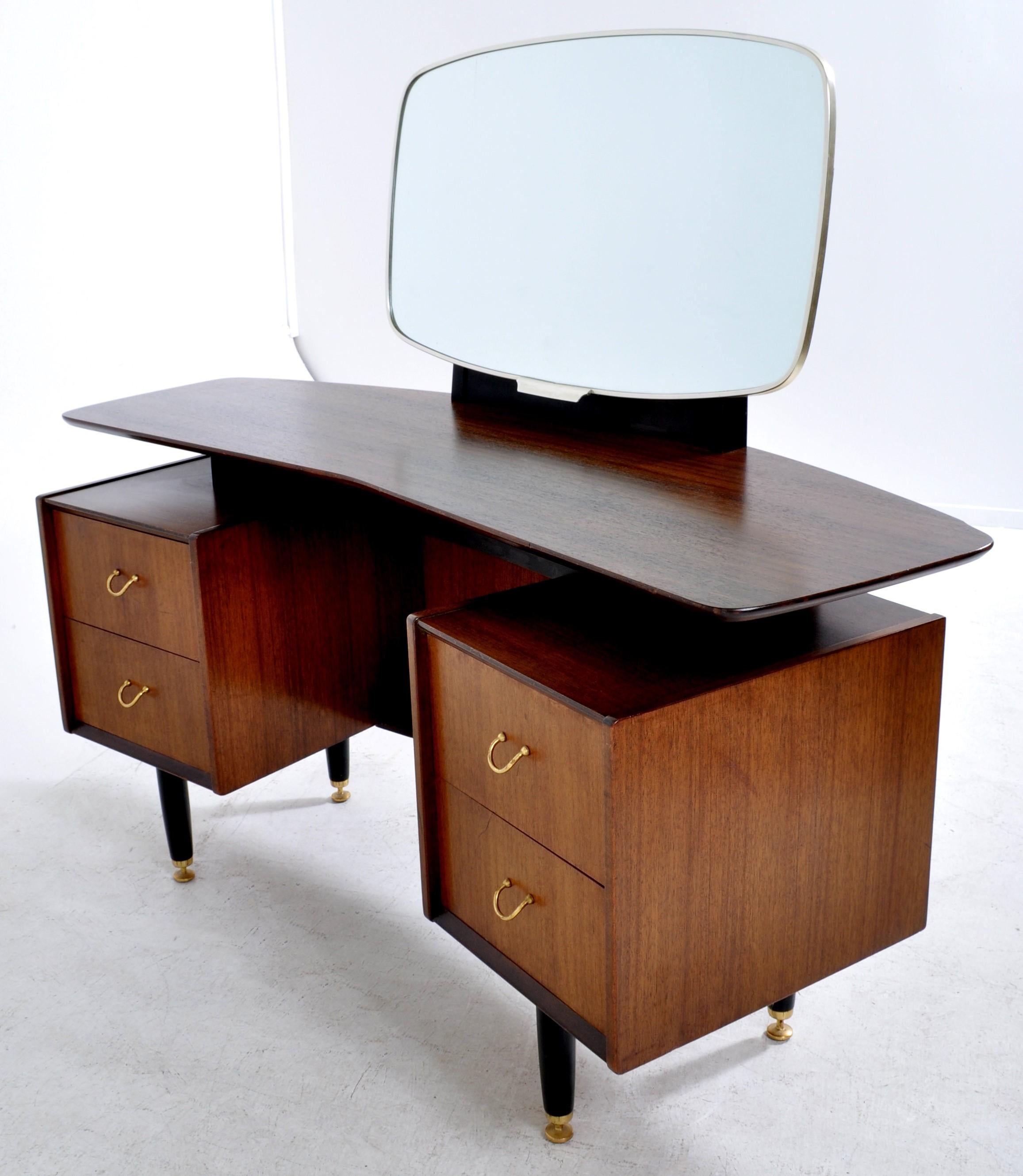 English Mid-Century Modern Walnut Dressing Table vanity Kofod Larsen G Plan, 1960s