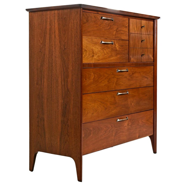 MidCentury Modern Walnut Drexel Highboy Dresser, Restored at 1stDibs