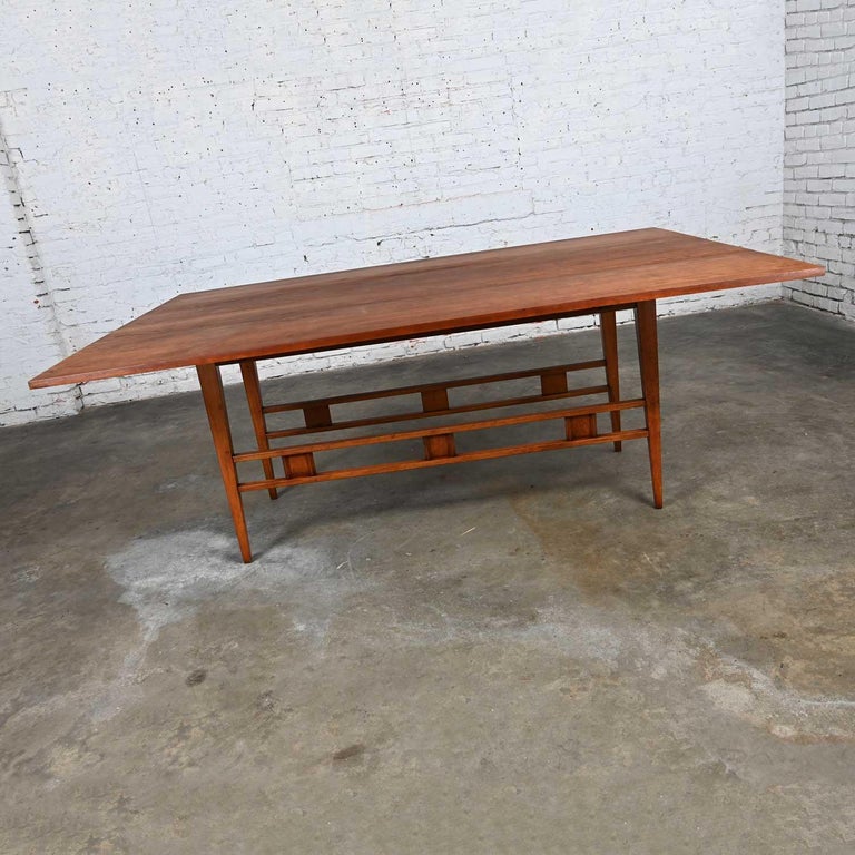 Metal Mid-Century Modern Walnut Drop Leaf Dining Table Attributed Statesville Chair Co