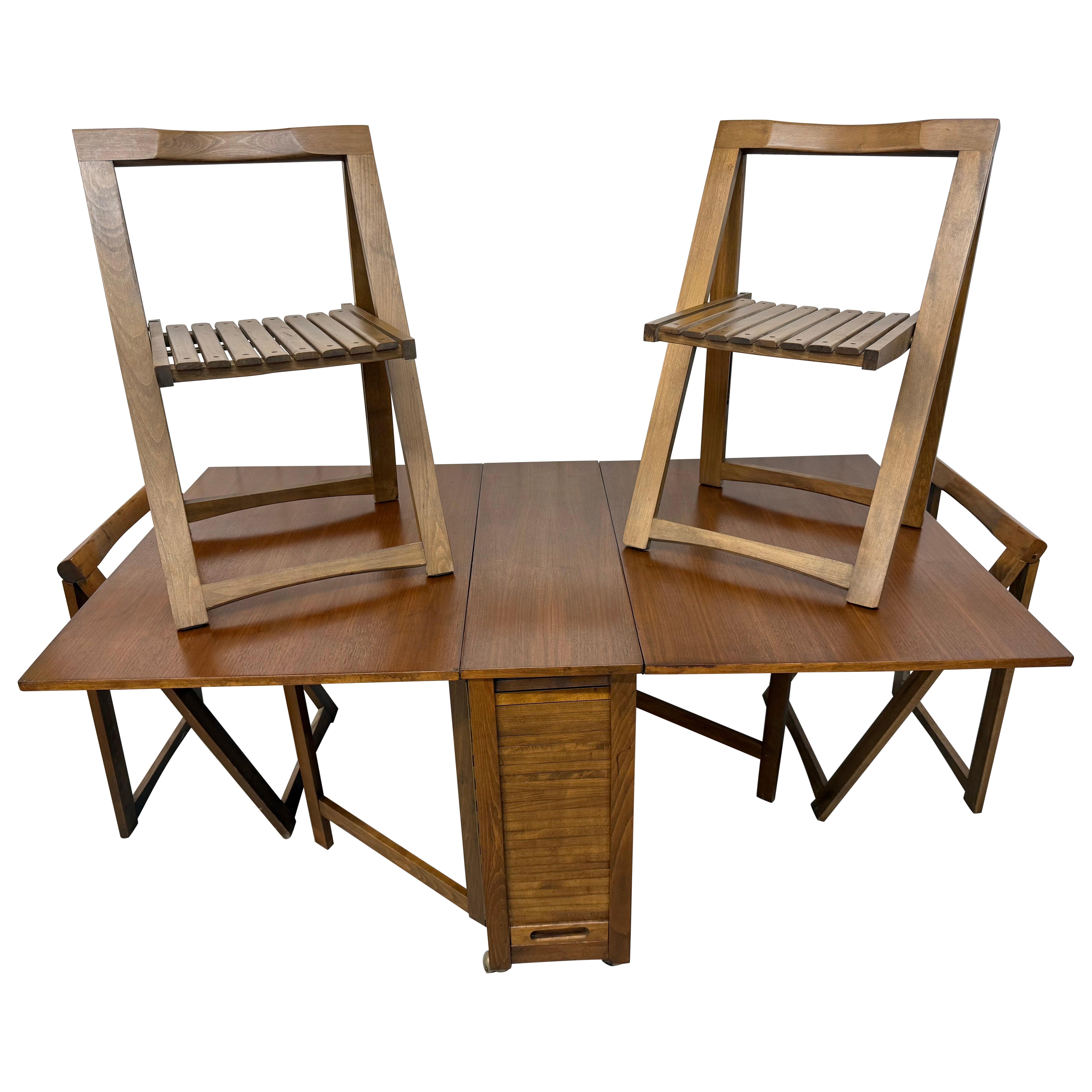 Mid-Century Modern Walnut Drop Leaf Dining Table & Chairs