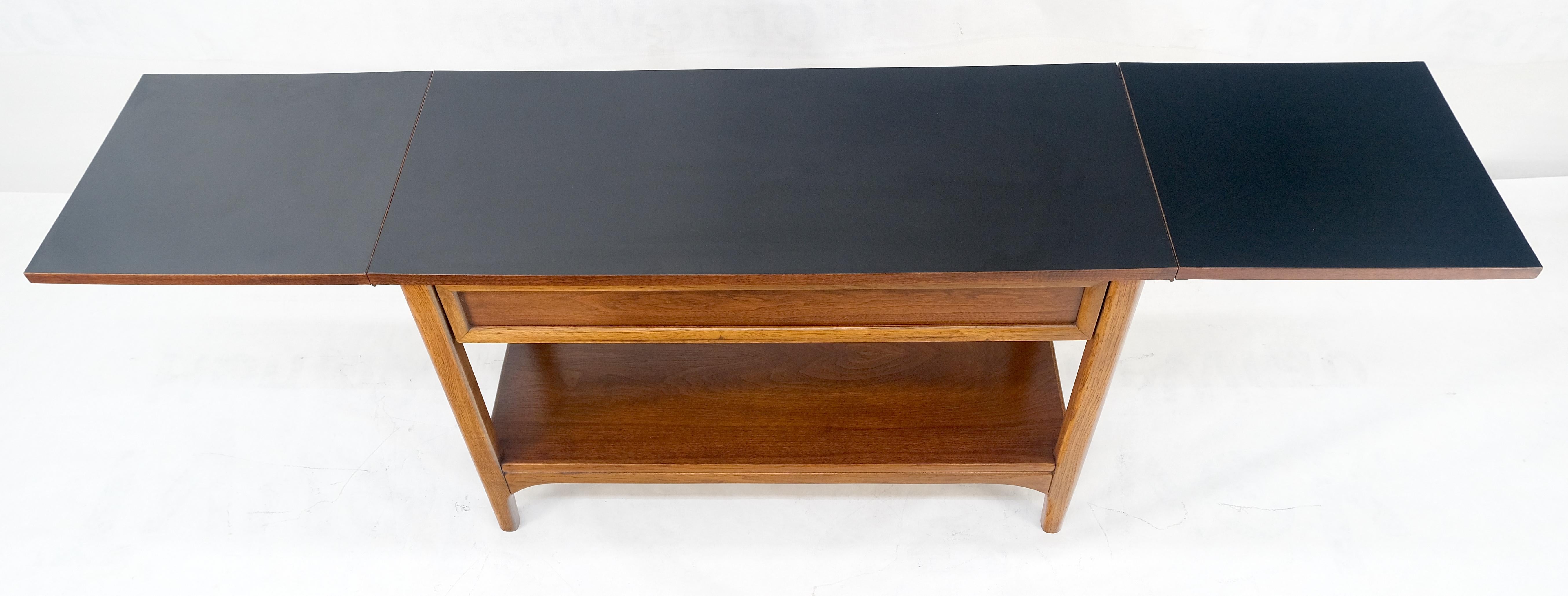 American Mid Century Modern Walnut Drop Leaf One Drawer Serving Table Server MINT For Sale