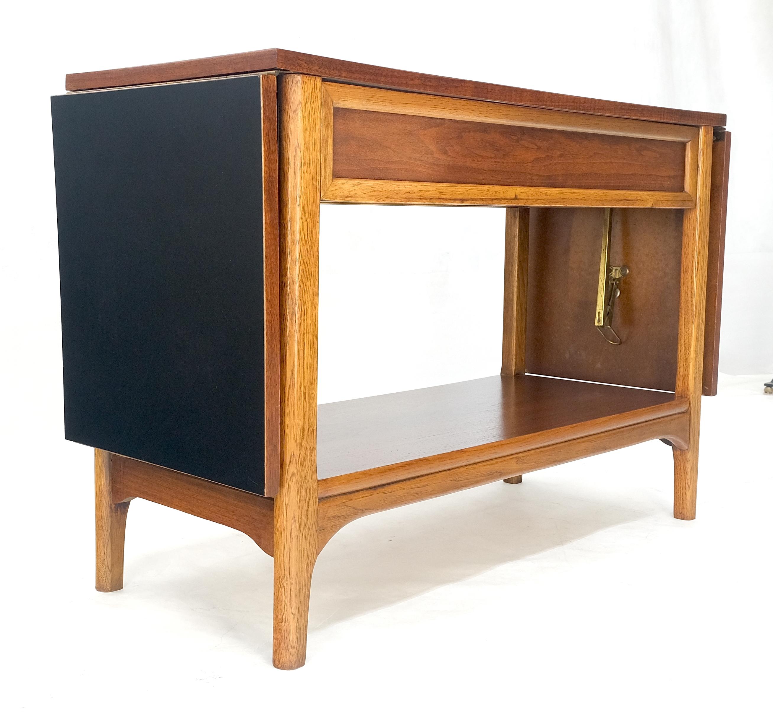 Oak Mid Century Modern Walnut Drop Leaf One Drawer Serving Table Server MINT For Sale