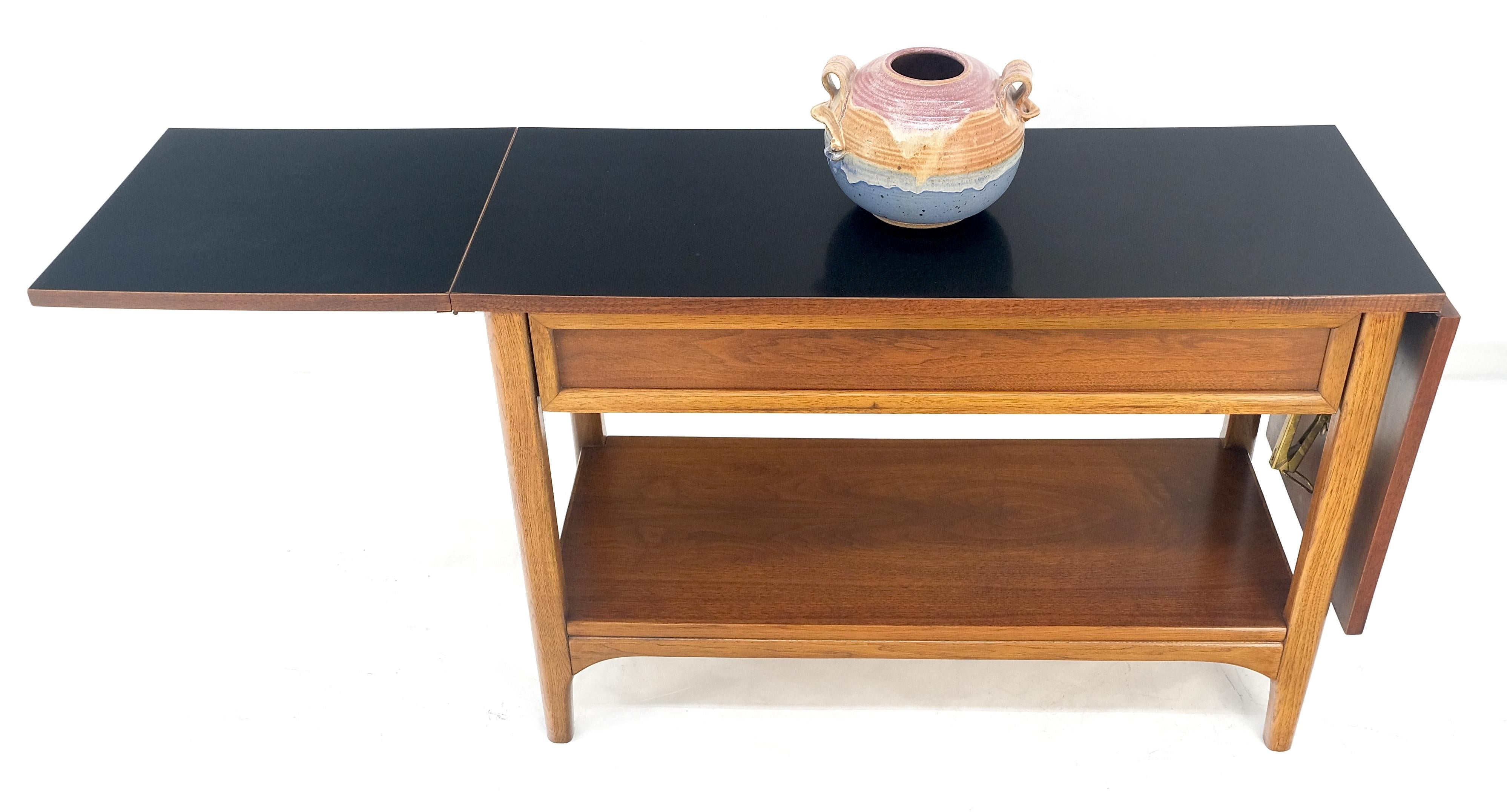 Mid Century Modern Walnut Drop Leaf One Drawer Serving Table Server MINT For Sale 1