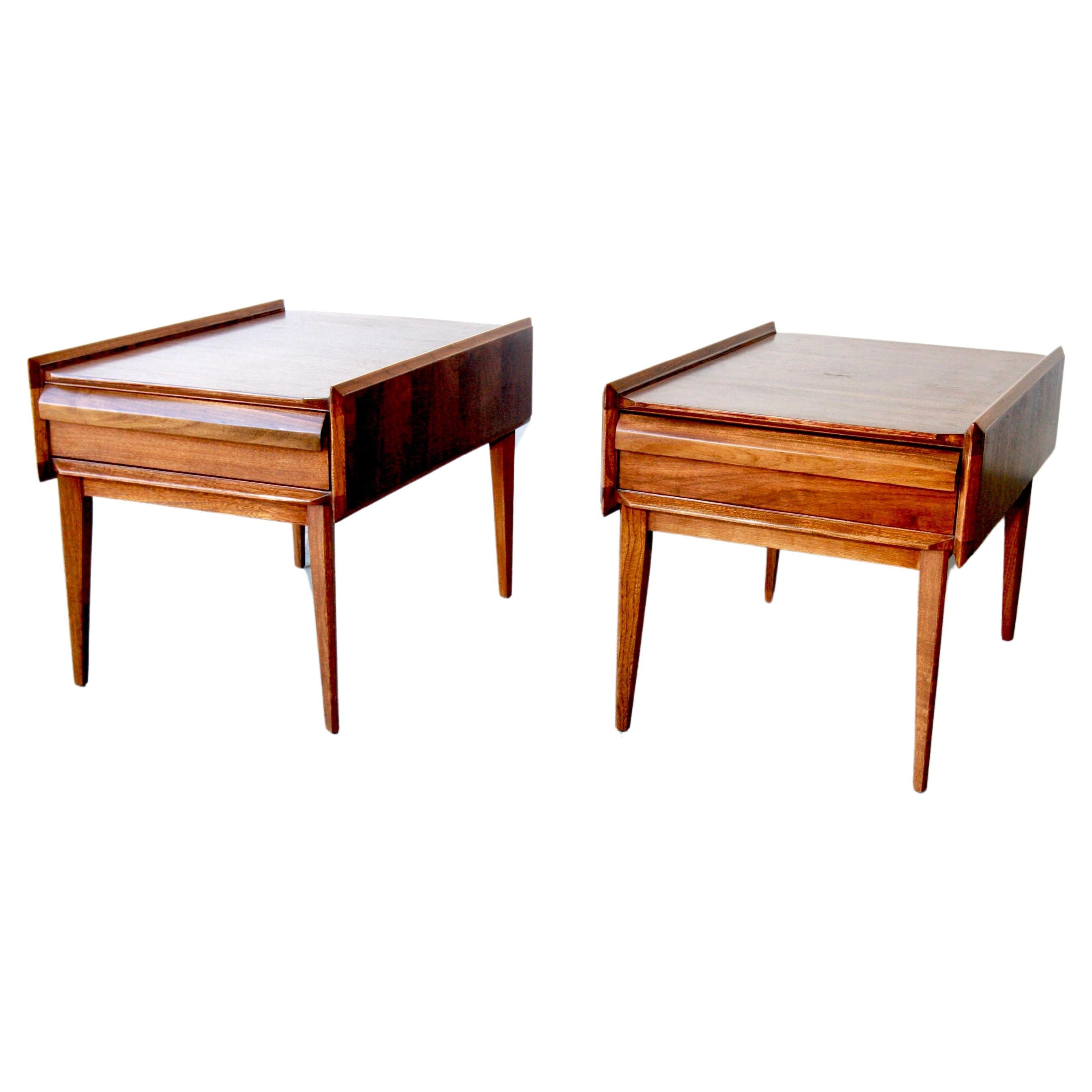Mid Century Modern Walnut End Tables First Edition Collection by Lane For Sale