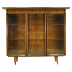 Used Mid-Century Modern Walnut Etched Glass Display Cabinet