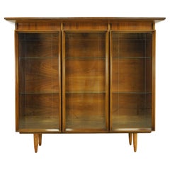 Mid-Century Modern Walnut Etched Glass Display Cabinet