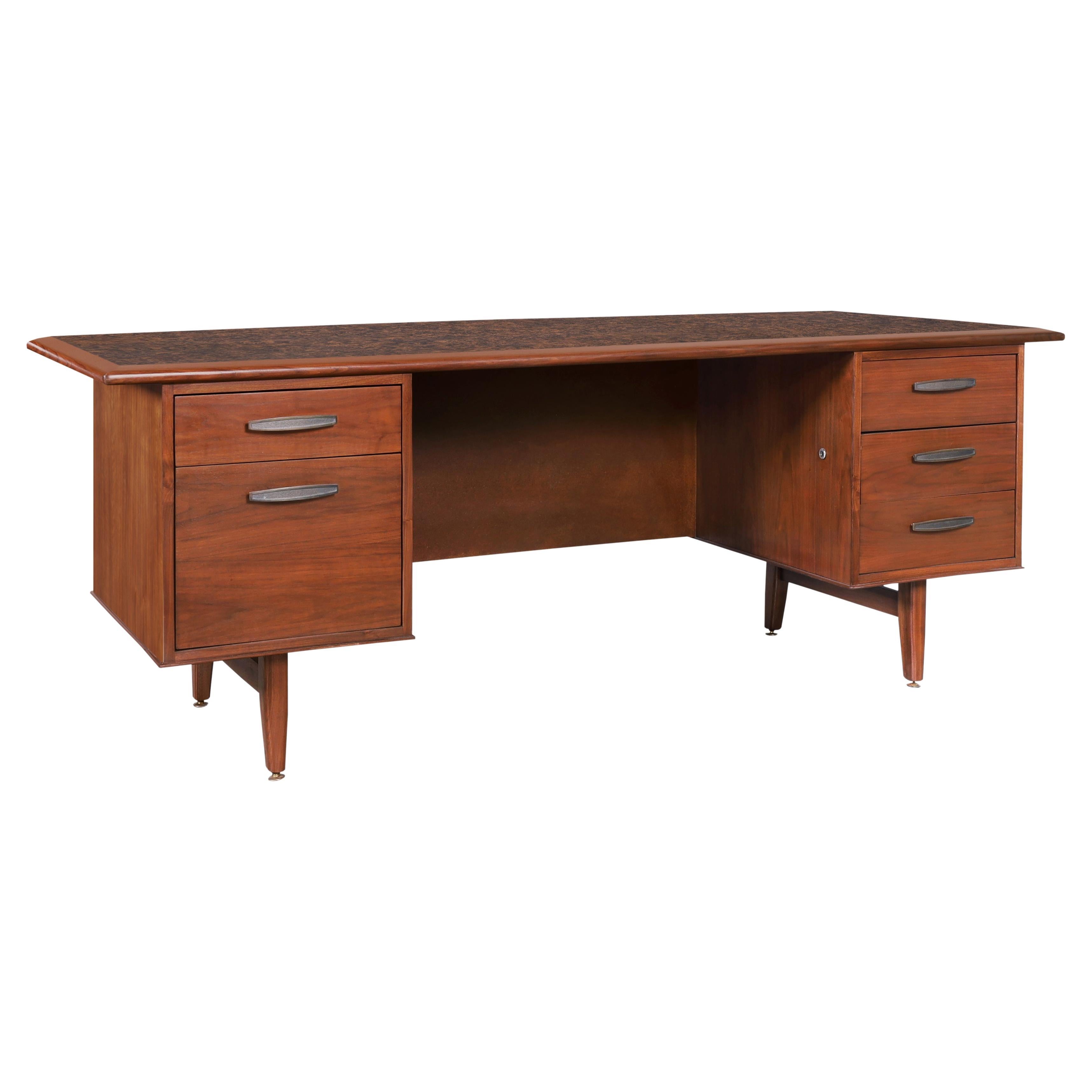 Mid-Century Modern Walnut Executive Desk Attributed to Monteverdi Young