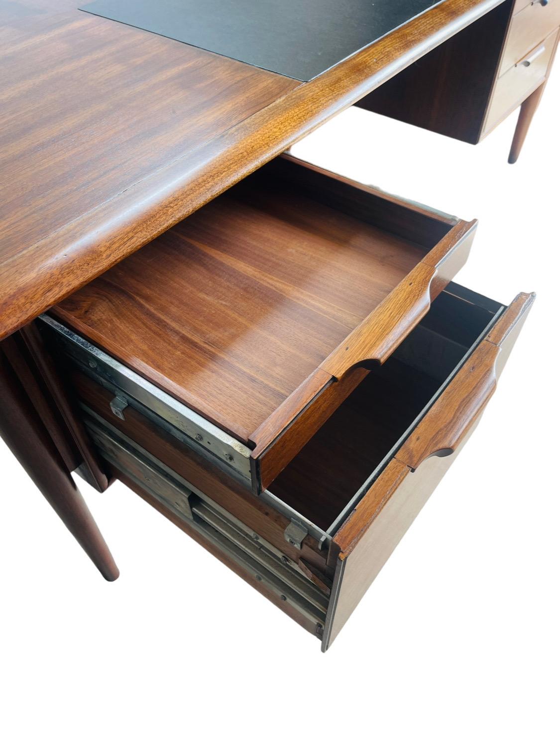 Mid Century Modern Walnut Executive Desk by Castillian Alma For Sale 1