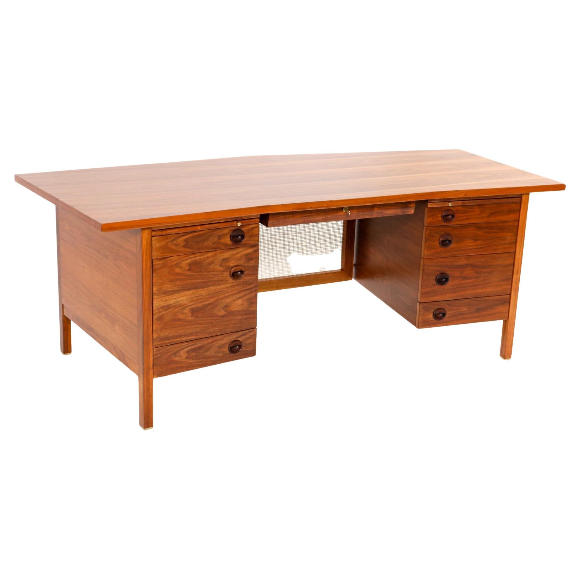 Mid-Century Modern Walnut Executive Desk by Edward Wormley for Dunbar, 1950s For Sale