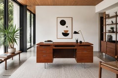 Mid-Century Modern Walnut Executive Desk Styled After Florence Knoll, 1960s