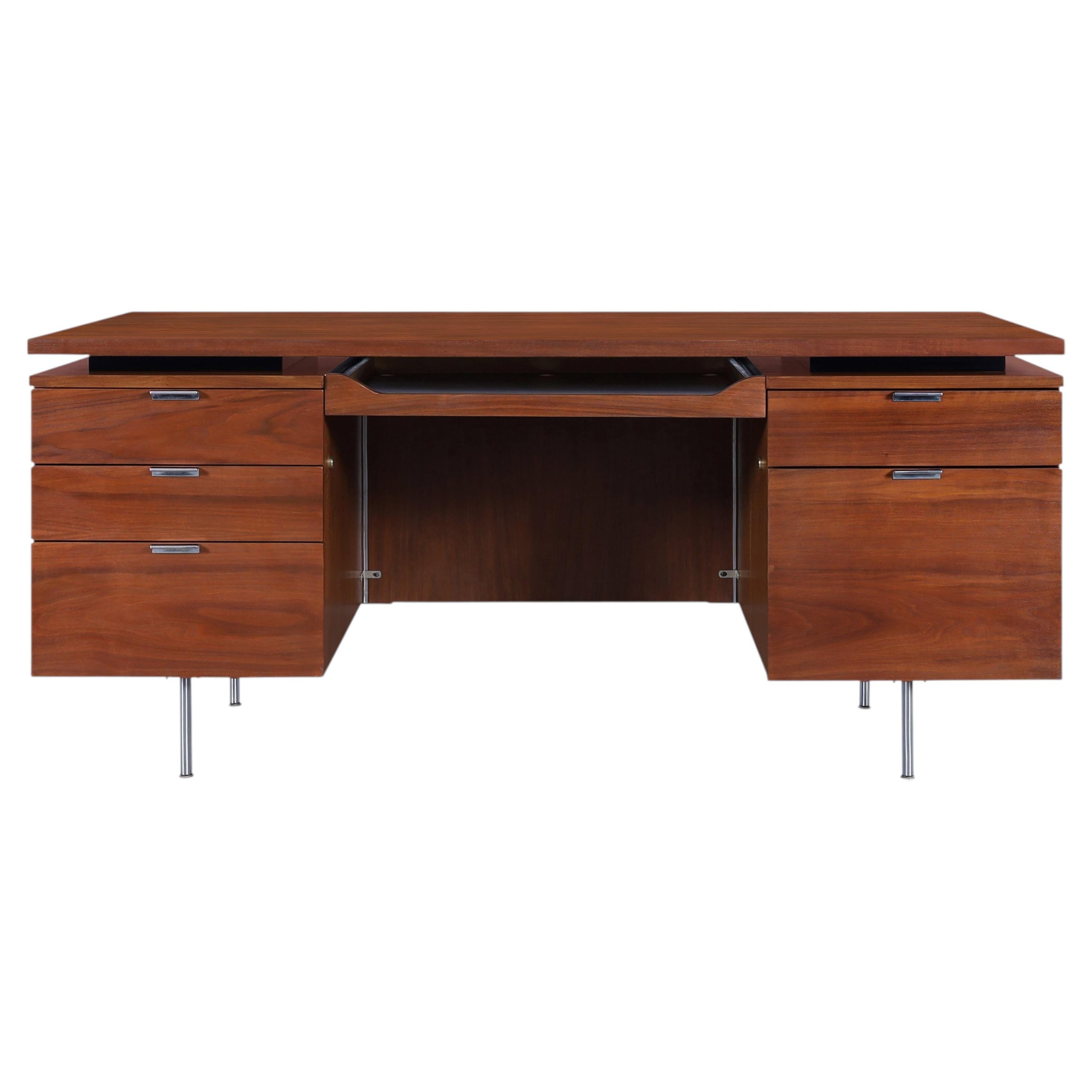 Mid-Century Modern Walnut Executive Desk Styled After Florence Knoll, 1960s