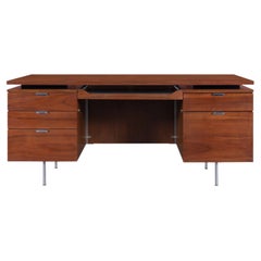 Mid-Century Modern Walnut Executive Desk Styled After Florence Knoll, 1960s