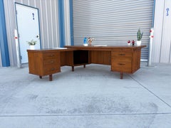 Mid-Century Modern Walnut Executive Desk with Black Laminate Top, 1960s
